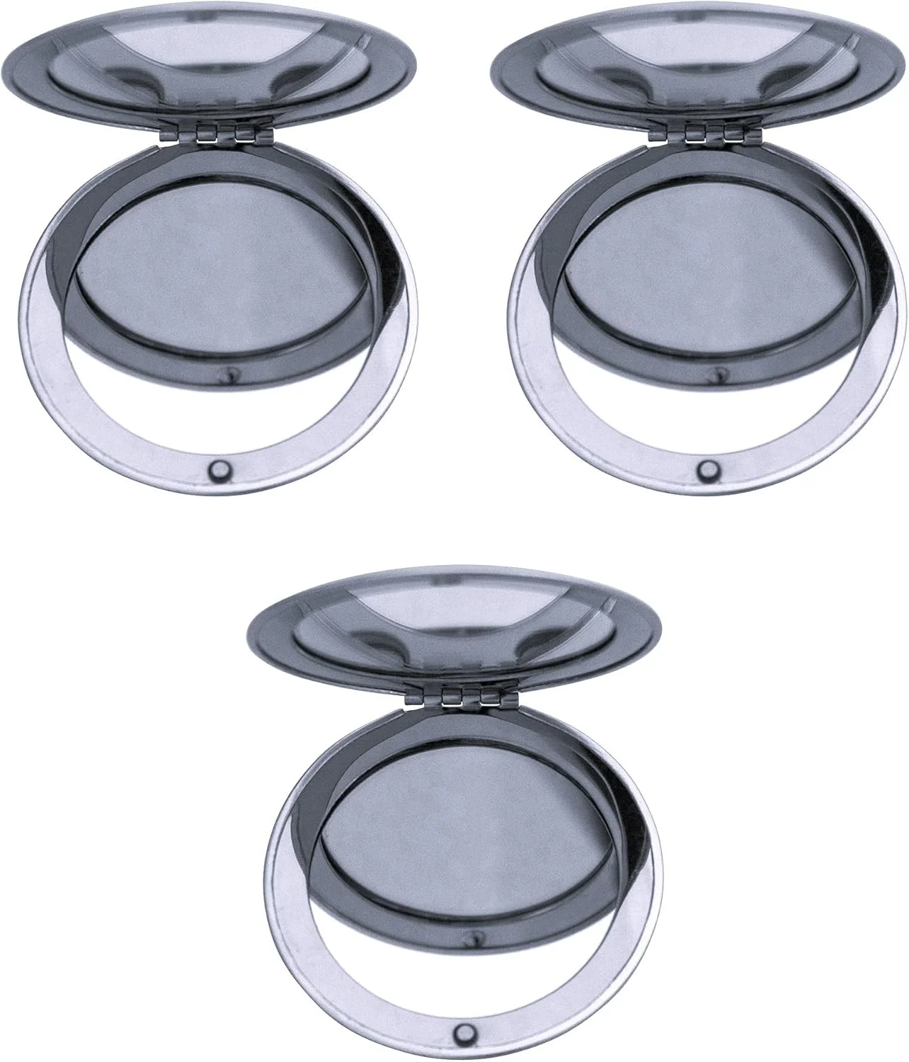 ست 3 تایی آینه های جیبی دو طرفه ذره بینی باریک قلبی شکل Stephanie Imports (نقره ای با قلب نگین دار، کوچک)