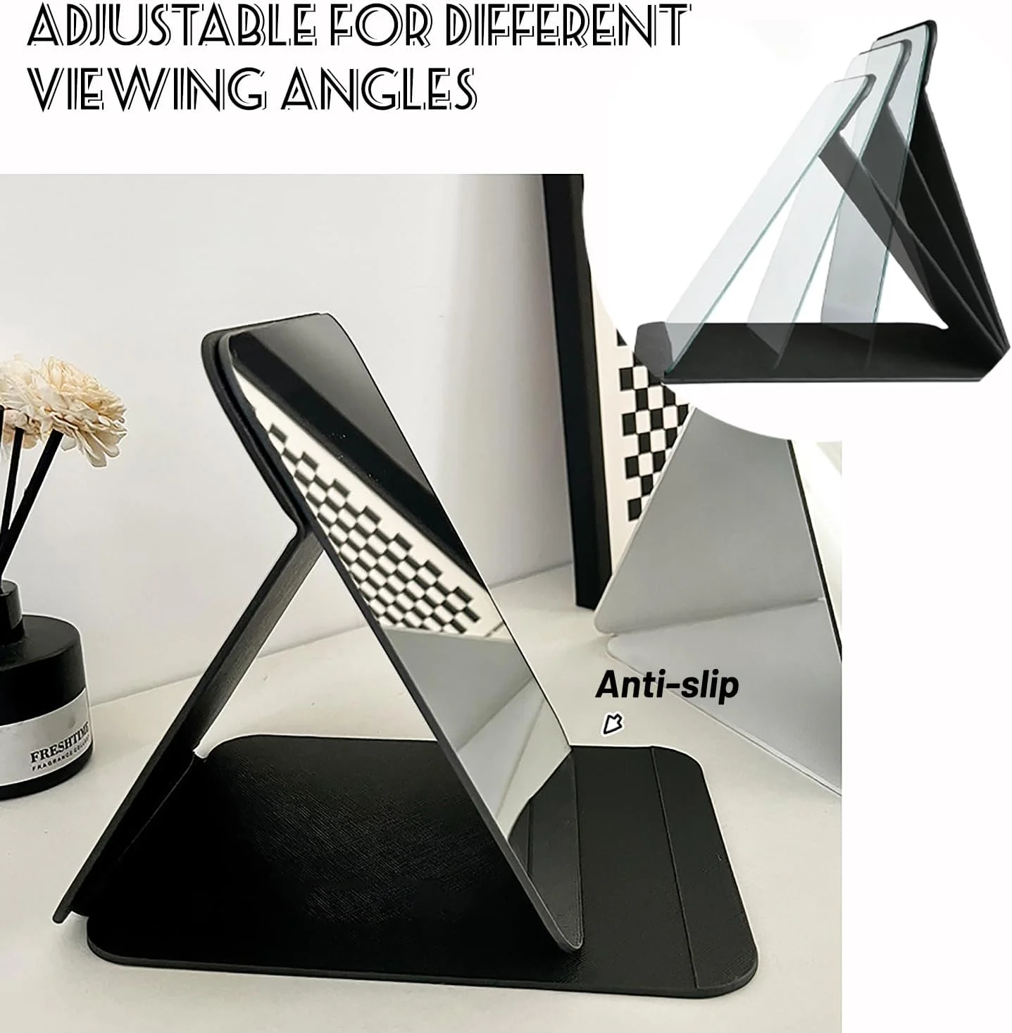 آینه رومیزی تاشو SPNOR با چرم PU، آینه مسافرتی قابل حمل 25.5 * 18 سانتی متر، آینه تاشو با پایه، آینه آرایشی رومیزی برای میز کار، مسافرت، کمپینگ