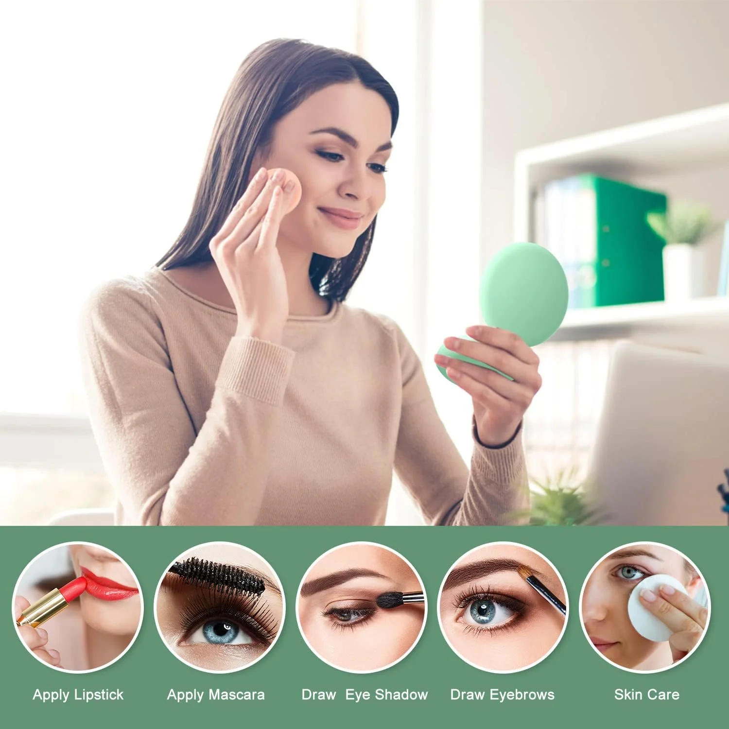 Sweetone Portable Mirror, LED Handbag Mirror Rechargeable Compact Mirror with 1X/10X Magnification, Travel Mirror with Adjustable Light, Small Mirror for Bag, Travel (Green) Sweetone Portable Mirror, LED Handbag Mirror Rechargeable Compact Mirror with 1X/10X Magnification, Travel Mirror with Adjustable Light, Small Mirror for Bag, Travel (Green)