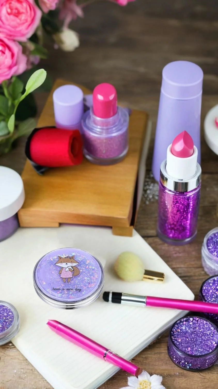 آینه آرایشی مسافرتی قابل حمل Sweet seven با تزیینات براق - آینه تاشو دو طرفه برای دختران و زنان - بزرگنمایی 1x/2x - طرح روباه بنفش آینه آرایشی مسافرتی قابل حمل Sweet seven با تزیینات براق - آینه تاشو دو طرفه برای دختران و زنان - بزرگنمایی 1x/2x - طرح روباه بنفش