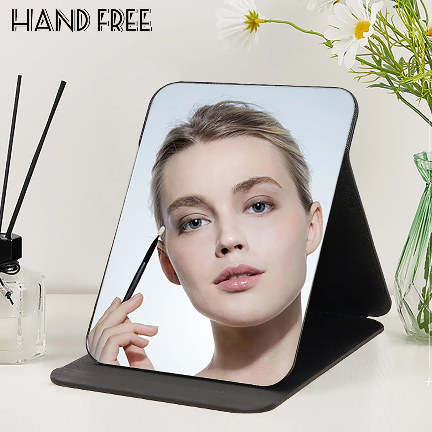 آینه رومیزی تاشو SPNOR با چرم PU، آینه مسافرتی قابل حمل 25.5 * 18 سانتی متر، آینه تاشو با پایه، آینه آرایشی رومیزی برای میز کار، مسافرت، کمپینگ