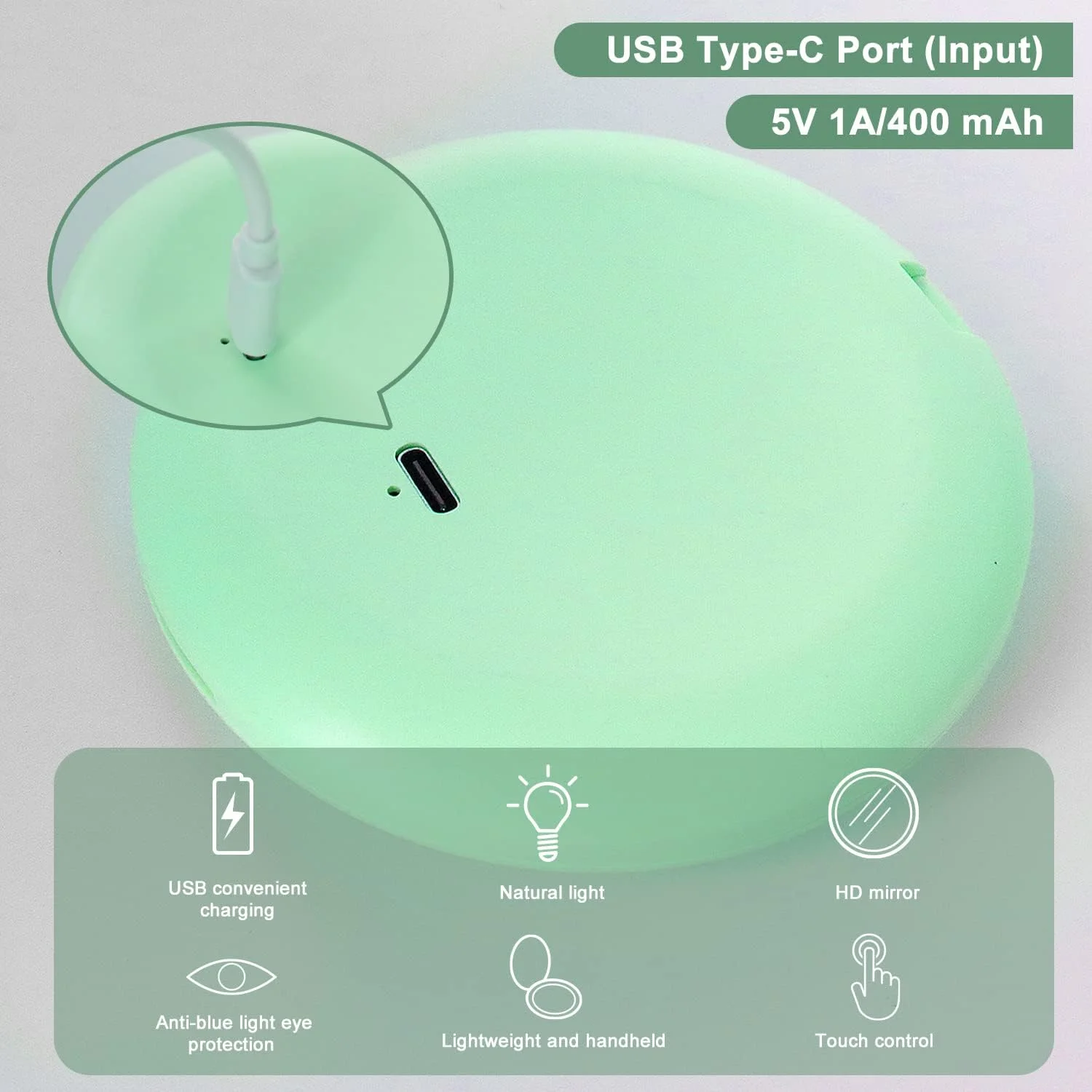 Sweetone Portable Mirror, LED Handbag Mirror Rechargeable Compact Mirror with 1X/10X Magnification, Travel Mirror with Adjustable Light, Small Mirror for Bag, Travel (Green) Sweetone Portable Mirror, LED Handbag Mirror Rechargeable Compact Mirror with 1X/10X Magnification, Travel Mirror with Adjustable Light, Small Mirror for Bag, Travel (Green)