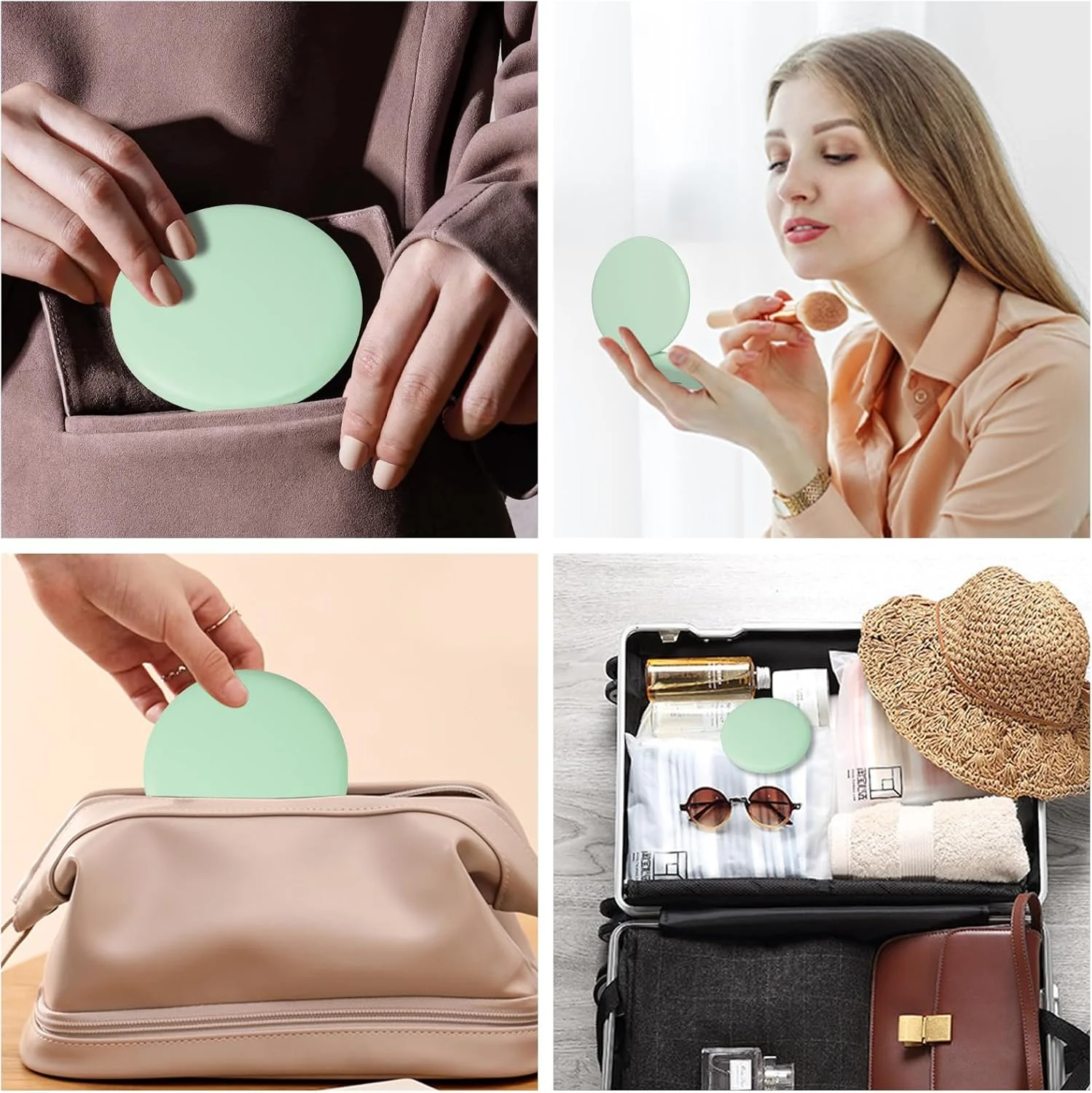 Sweetone Portable Mirror, LED Handbag Mirror Rechargeable Compact Mirror with 1X/10X Magnification, Travel Mirror with Adjustable Light, Small Mirror for Bag, Travel (Green) Sweetone Portable Mirror, LED Handbag Mirror Rechargeable Compact Mirror with 1X/10X Magnification, Travel Mirror with Adjustable Light, Small Mirror for Bag, Travel (Green)