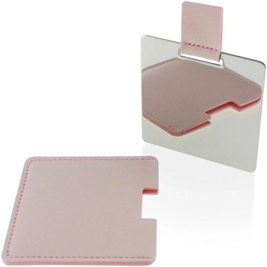 آینه جیبی استیل Teensery، دو عددی، با روکش چرمی PU (صورتی، خاکستری)