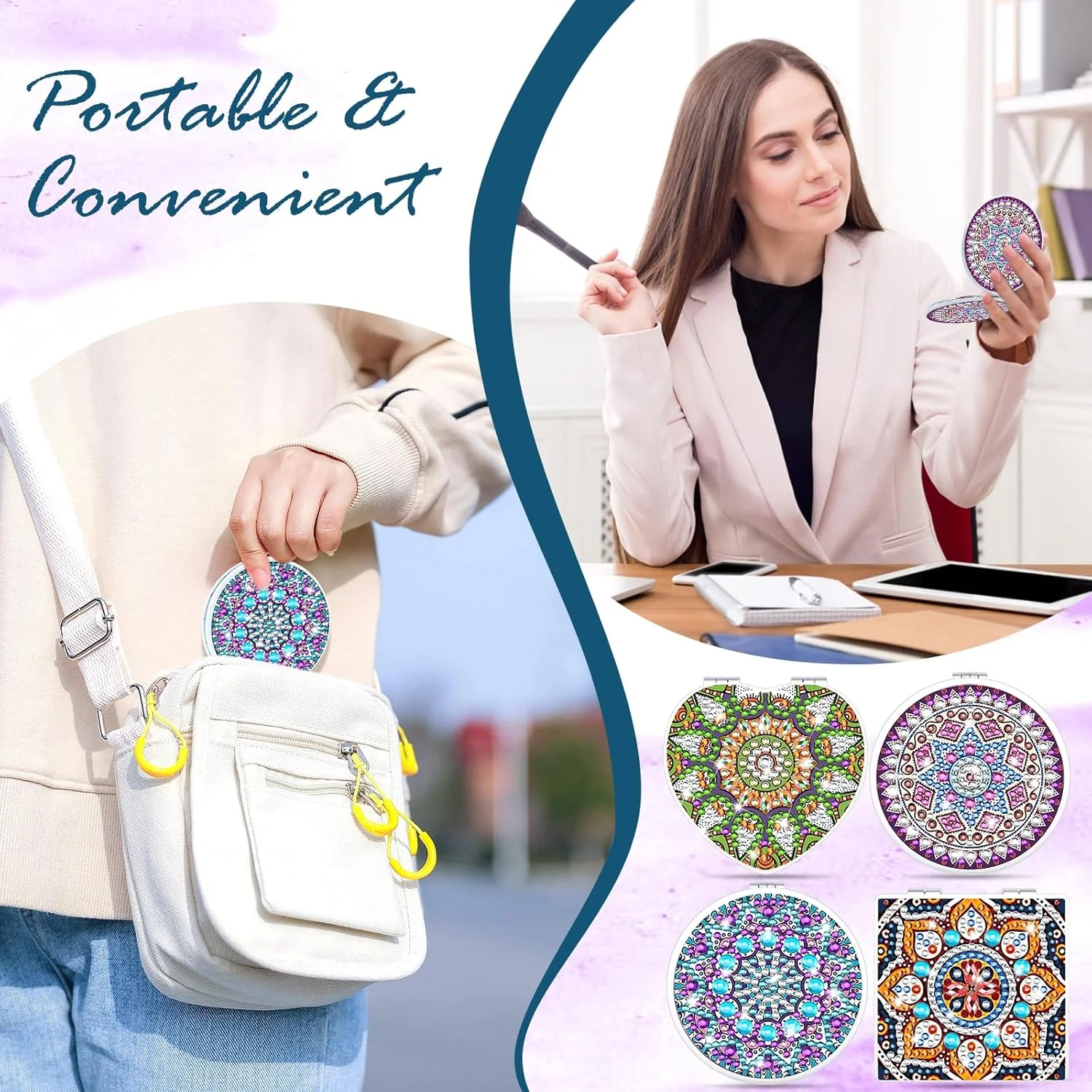 آینه آرایشی تاشو نگین دار SPOKKI، بسته 4 عددی - آینه کوچک قابل حمل برای کیف دستی - هدیه ای مناسب برای دختران، کودکان و مبتدیان نقاشی با نگین (B) آینه آرایشی تاشو نگین دار SPOKKI، بسته 4 عددی - آینه کوچک قابل حمل برای کیف دستی - هدیه ای مناسب برای دختران، کودکان و مبتدیان نقاشی با نگین (B)