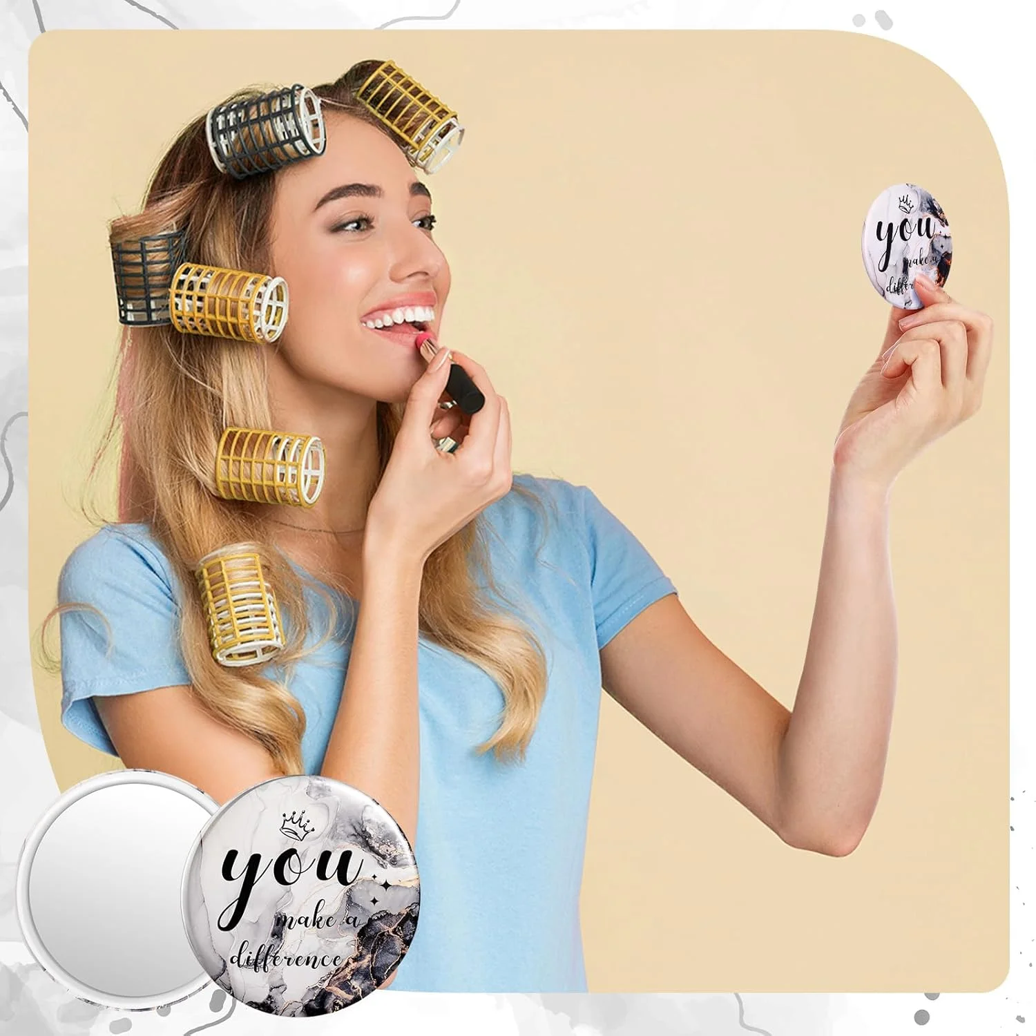 آینه جیبی کوچک Tradder، بسته 48 عددی، قطر 7 سانتی متر، با طرح های الهام بخش، مناسب هدیه به کارمندان، آینه آرایشی گرد، آینه دستی کوچک زیبا و جذاب برای زنان، همکاران و پرستاران (طرح ساده)