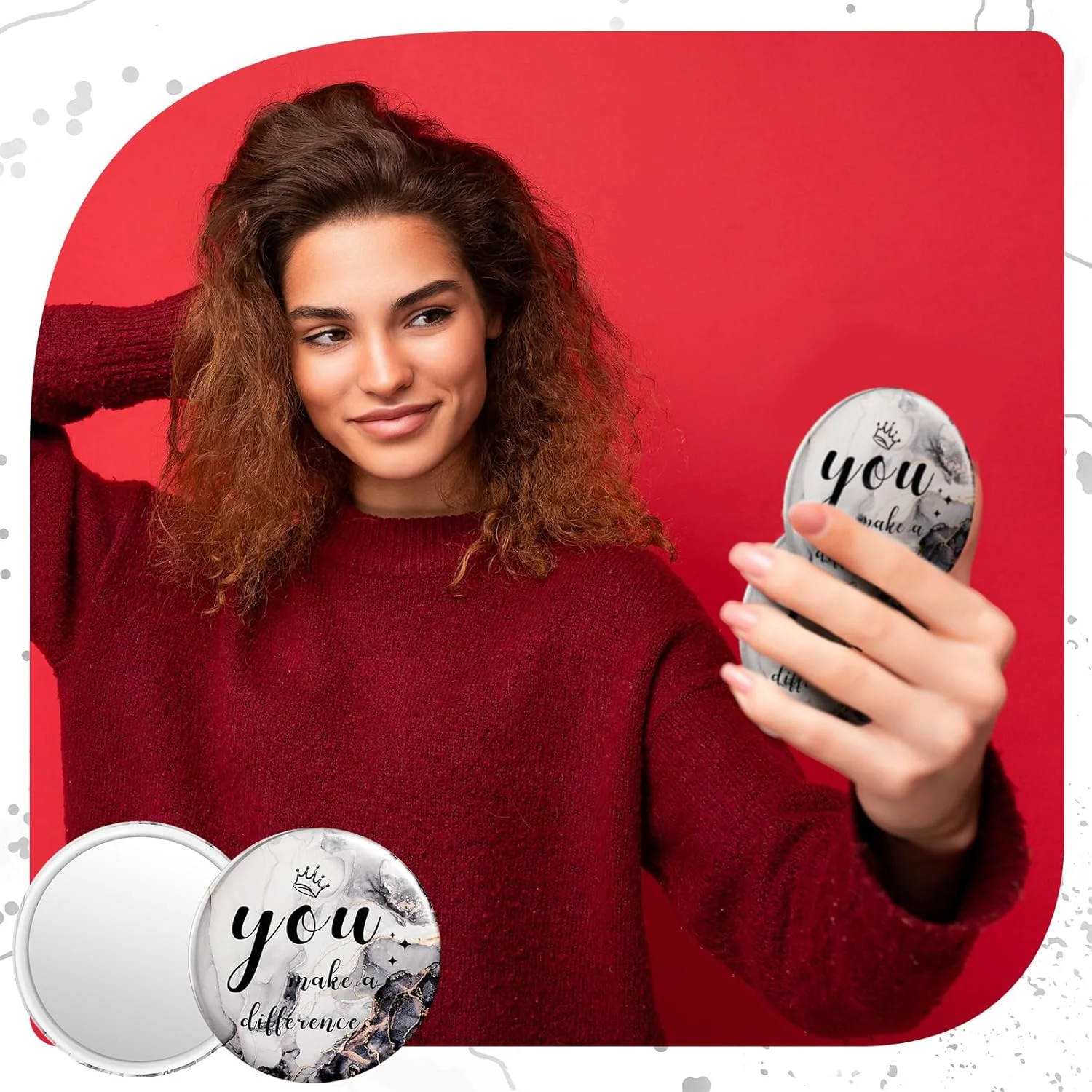 آینه جیبی کوچک Tradder، بسته 48 عددی، قطر 7 سانتی متر، با طرح های الهام بخش، مناسب هدیه به کارمندان، آینه آرایشی گرد، آینه دستی کوچک زیبا و جذاب برای زنان، همکاران و پرستاران (طرح ساده)