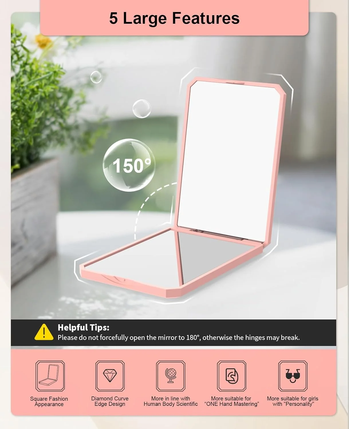 آینه جیبی کوچک و جمع و جور wobsion، آینه مسافرتی بزرگنمایی 1x/2x، آینه تاشو دو طرفه قابل حمل، آینه آرایشی کوچک برای کیف پول، جیب، هدیه، مربعی (صورتی) آینه جیبی کوچک و جمع و جور wobsion، آینه مسافرتی بزرگنمایی 1x/2x، آینه تاشو دو طرفه قابل حمل، آینه آرایشی کوچک برای کیف پول، جیب، هدیه، مربعی (صورتی)