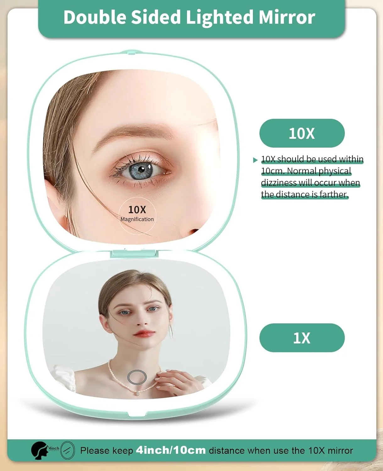 آینه مسافرتی چراغ دار Wobsion، آینه بزرگنمایی جمع و جور 1X/10X قابل شارژ، آینه جیبی دیمر دار، آینه دو طرفه دستی با چراغ، اندازه مسافرتی 4 اینچی برای کیف دستی، کیف، هدیه، آبی فیروزه ای آینه مسافرتی چراغ دار Wobsion، آینه بزرگنمایی جمع و جور 1X/10X قابل شارژ، آینه جیبی دیمر دار، آینه دو طرفه دستی با چراغ، اندازه مسافرتی 4 اینچی برای کیف دستی، کیف، هدیه، آبی فیروزه ای