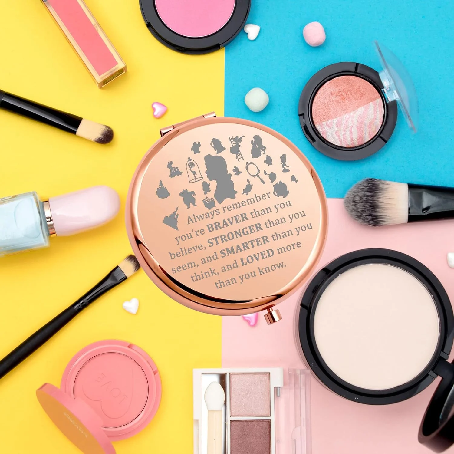 WSNANG آینه آرایشی جیبی مسافرتی جمع و جور پرنسس بل، هدیه ای برای دختران و زنان، با این پیام که تو شجاع تر، قوی تر و باهوش تر از آنی هستی که فکر می کنی (آینه همیشه زیبا - RG)