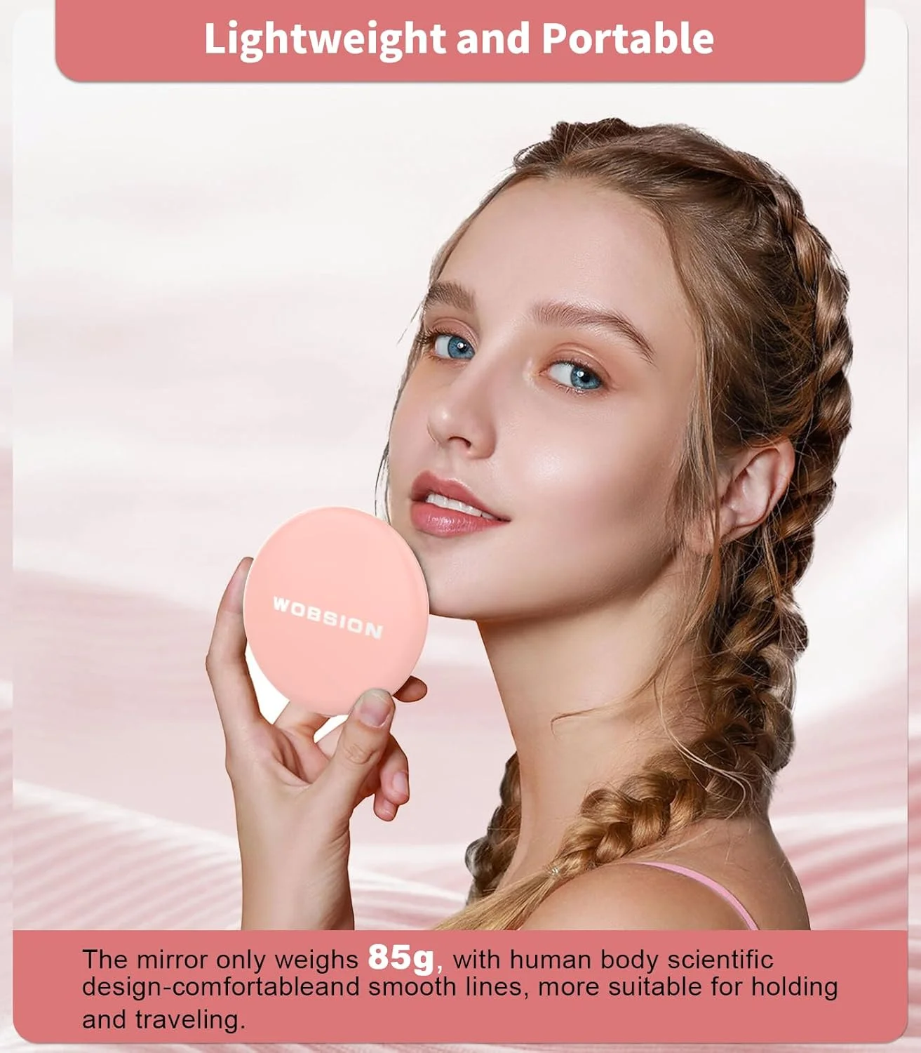 آینه آرایشی فشرده Wobsion با نور، آینه مسافرتی با بزرگنمایی 1x/10x، آینه دستی دو طرفه، آینه فشرده برای کیف پول، آینه جیبی کوچک 3.5 اینچی برای کیف دستی، کیف پول، جیب، گرد، صورتی