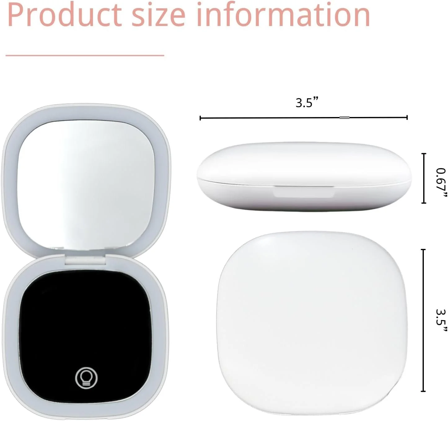 آینه آرایشی چراغ دار YABAHU - آینه جیبی LED دو طرفه سفید، آینه مسافرتی بزرگنمایی 1X/5X، 3 حالت نور، آینه دستی قابل شارژ برای آرایش، پیرایش و هدیه