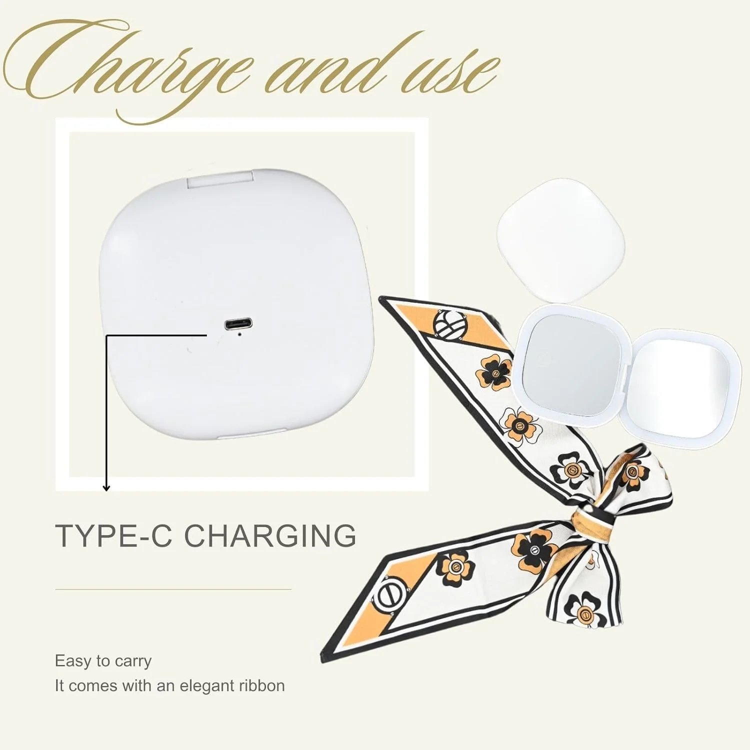 آینه آرایشی چراغ دار YABAHU - آینه جیبی LED دو طرفه سفید، آینه مسافرتی بزرگنمایی 1X/5X، 3 حالت نور، آینه دستی قابل شارژ برای آرایش، پیرایش و هدیه