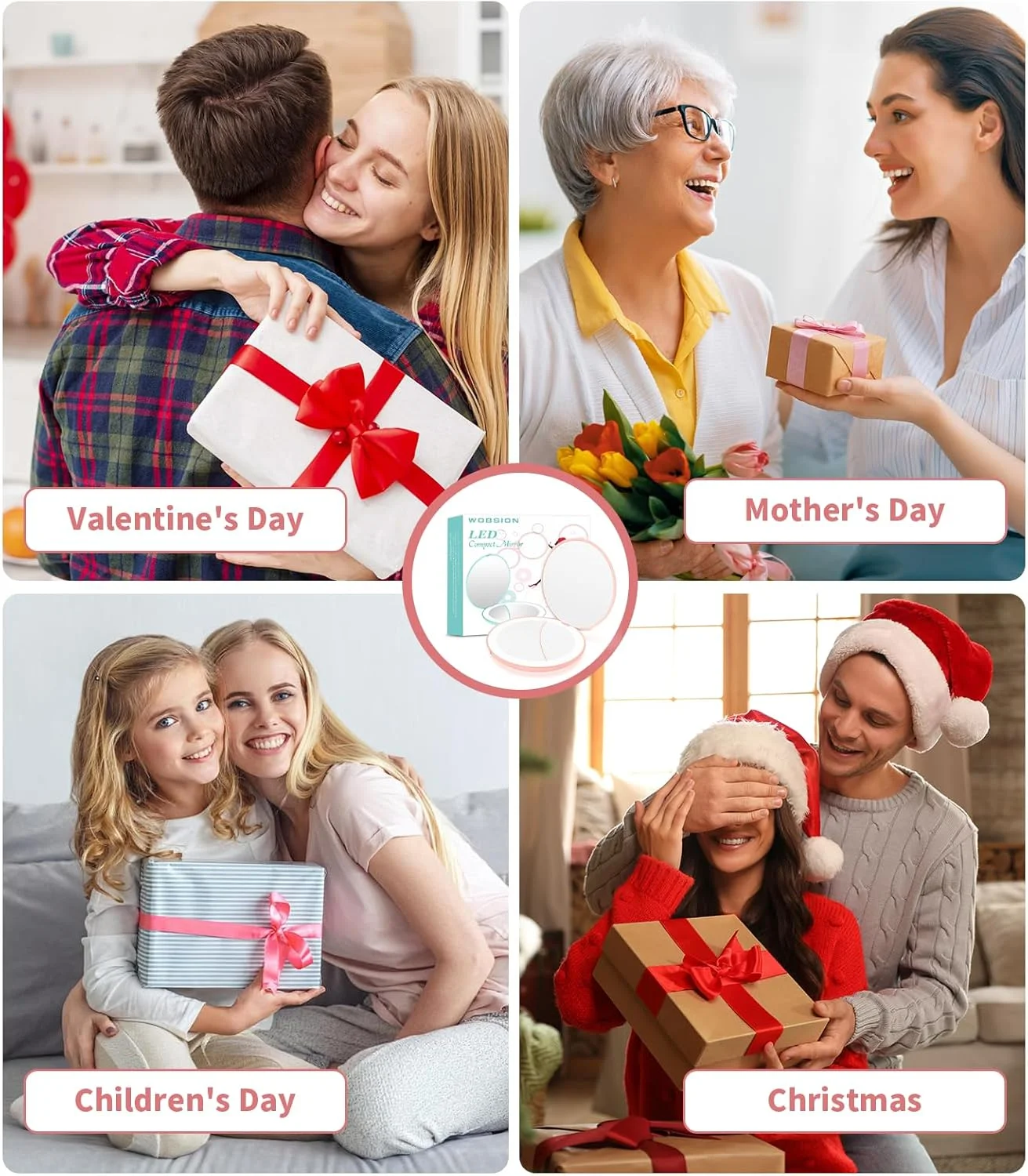 آینه آرایشی فشرده Wobsion با نور، آینه مسافرتی با بزرگنمایی 1x/10x، آینه دستی دو طرفه، آینه فشرده برای کیف پول، آینه جیبی کوچک 3.5 اینچی برای کیف دستی، کیف پول، جیب، گرد، صورتی