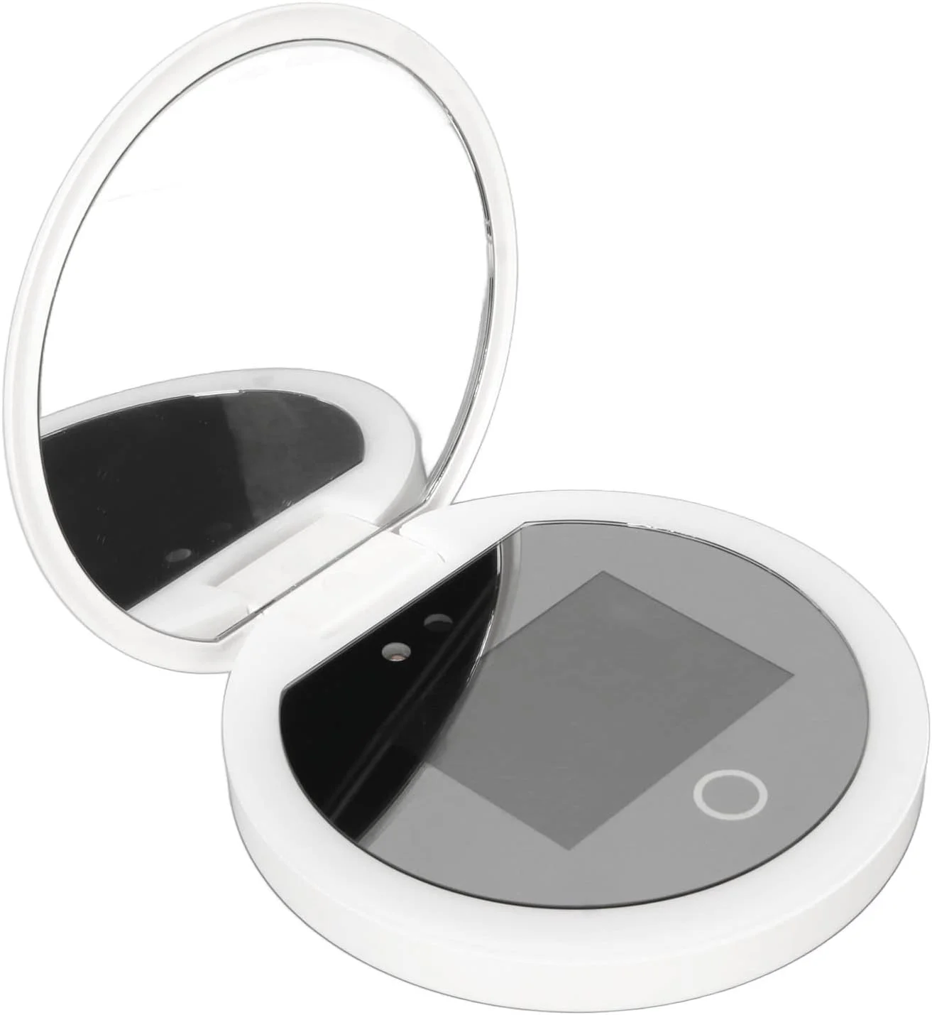 آینه آرایشی مسافرتی Zopsc با دوربین تست ضد آفتاب UV، بزرگنمایی 2 برابری، آینه جیبی 3.5 اینچی با نور، آینه آرایشی دستی برای کیف دستی.