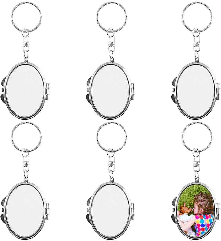 ZUYYON 6 Pcs Sublimation Blank Pocket Makeup Mirror Keychains Double Sided Blank Compact Mirror Cosmetic Mirror Key Chain