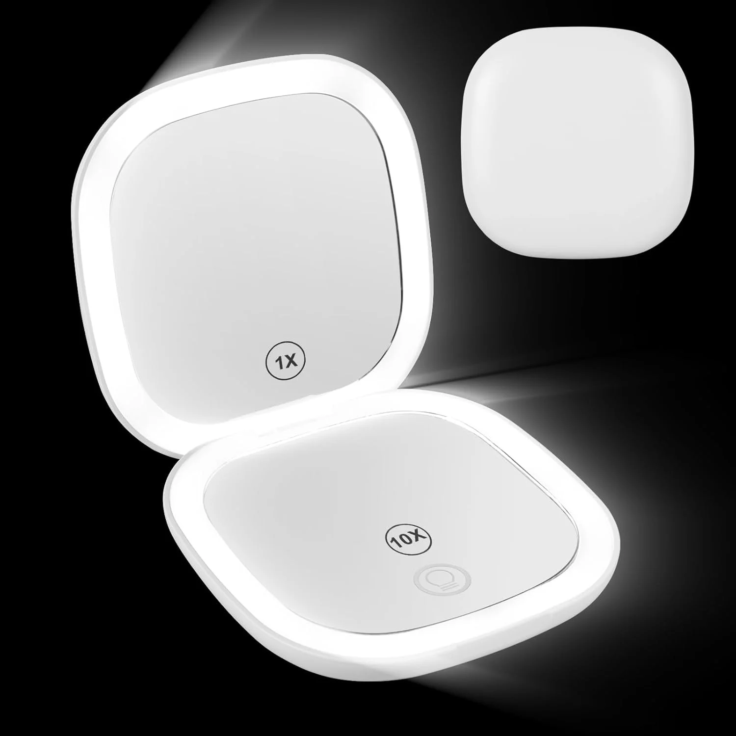 آینه آرایشی جیبی بزرگنمایی دار LED Zymblingst، معمولی و 10 برابر | آینه کیف دستی قابل حمل و جمع و جور با نور LED طبیعی، قابل تنظیم با USB