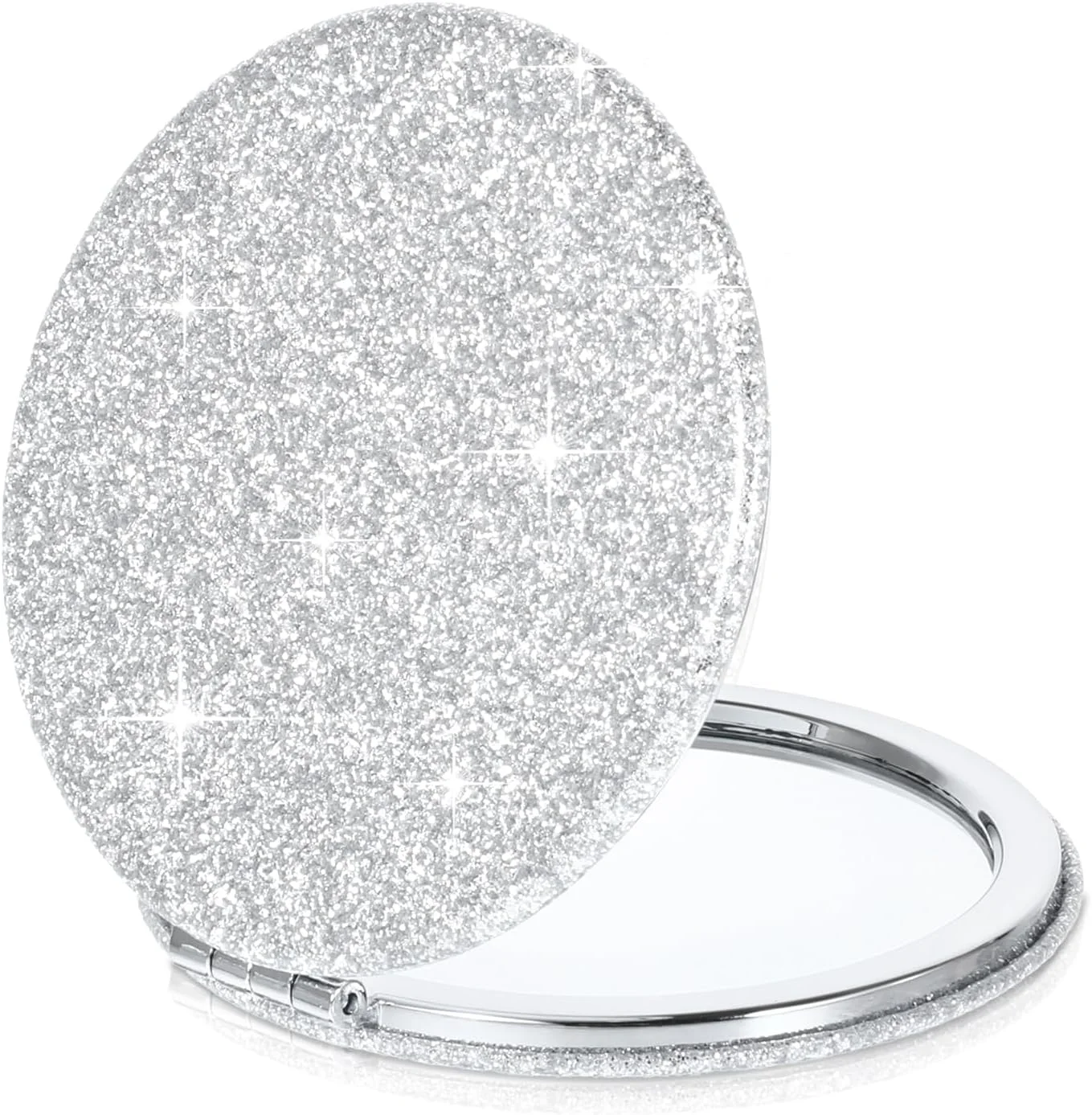 آینه جیبی YQQYG، آینه کوچک کیف دستی، آینه آرایشی جمع و جور برای زنان، آینه های مسافرتی، آینه گرد اکلیلی نقره ای، آینه دو طرفه، آینه دستی تاشو، آینه آرایشی، هدیه برای زنان و دختران