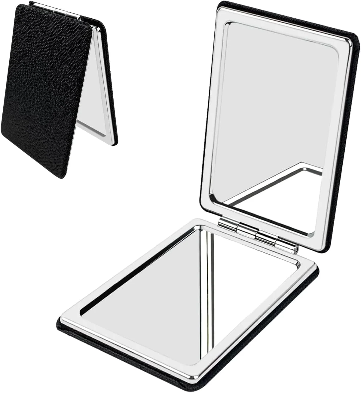 آینه آرایشی جیبی دو طرفه YOLCAR با روکش چرمی، بزرگنمایی 1X/2X، مناسب برای سفر و کیف دستی - مشکی