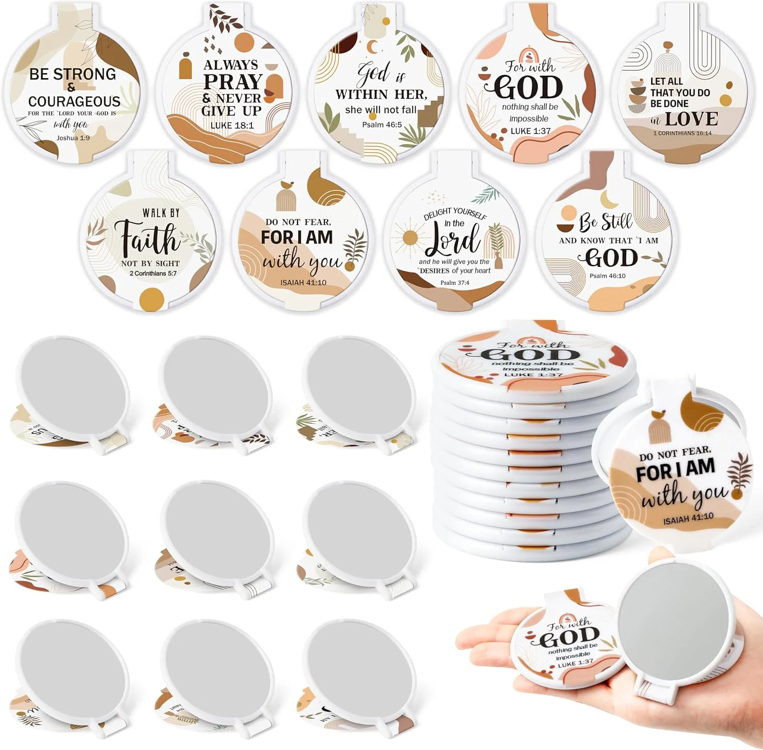 آینه های تاشو با طرح آیات کتاب مقدس Y1tvei - بسته 36 عددی، هدیه مسیحی بوهو، آینه های جیبی کوچک و قابل حمل با طرح های الهام بخش برای کیف دستی، مناسب برای مهمانی های کلیسا، هدیه برای بانوان