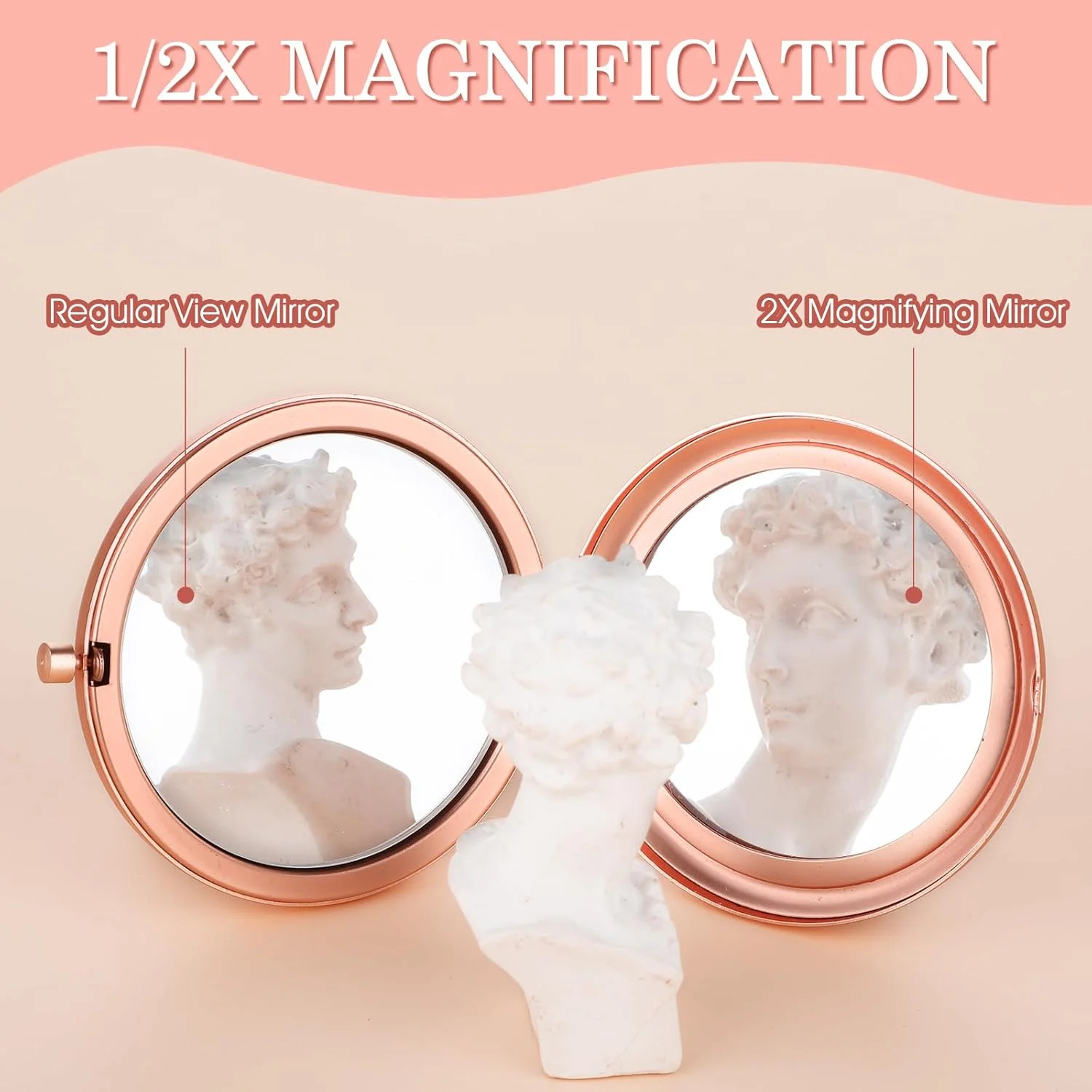 آینه جیبی تاشو YUXIANLB با بزرگنمایی، آینه کوچک جیبی، آینه کوچک مینی، آینه دستی، آینه کوچک جمع و جور، آینه کوچک برای کیف دستی (گرد، رزگلد)