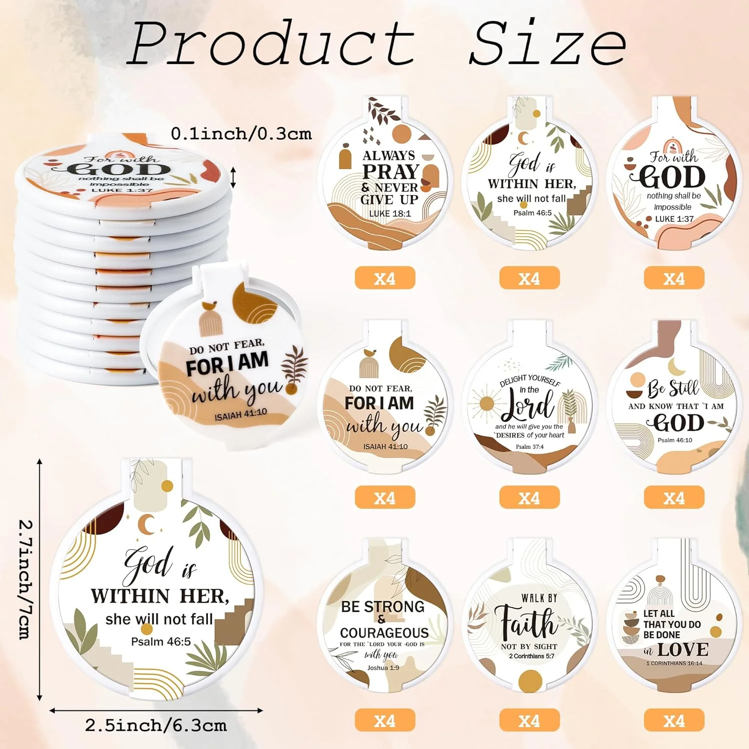 آینه های تاشو با طرح آیات کتاب مقدس Y1tvei - بسته 36 عددی، هدیه مسیحی بوهو، آینه های جیبی کوچک و قابل حمل با طرح های الهام بخش برای کیف دستی، مناسب برای مهمانی های کلیسا، هدیه برای بانوان
