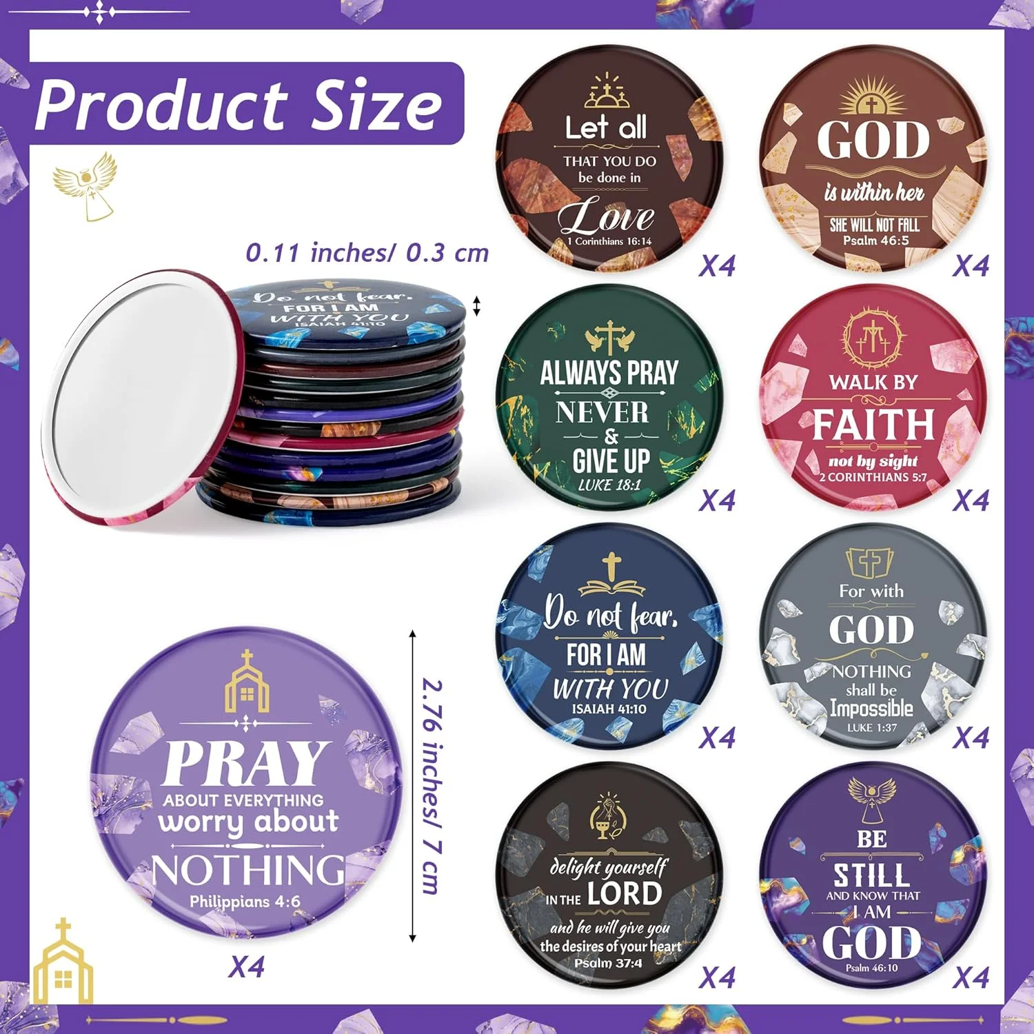 آینه های جیبی کوچک طرح مرمر با آیات کتاب مقدس Y1tvei - بسته 36 عددی، هدیه ای مسیحی برای بانوان