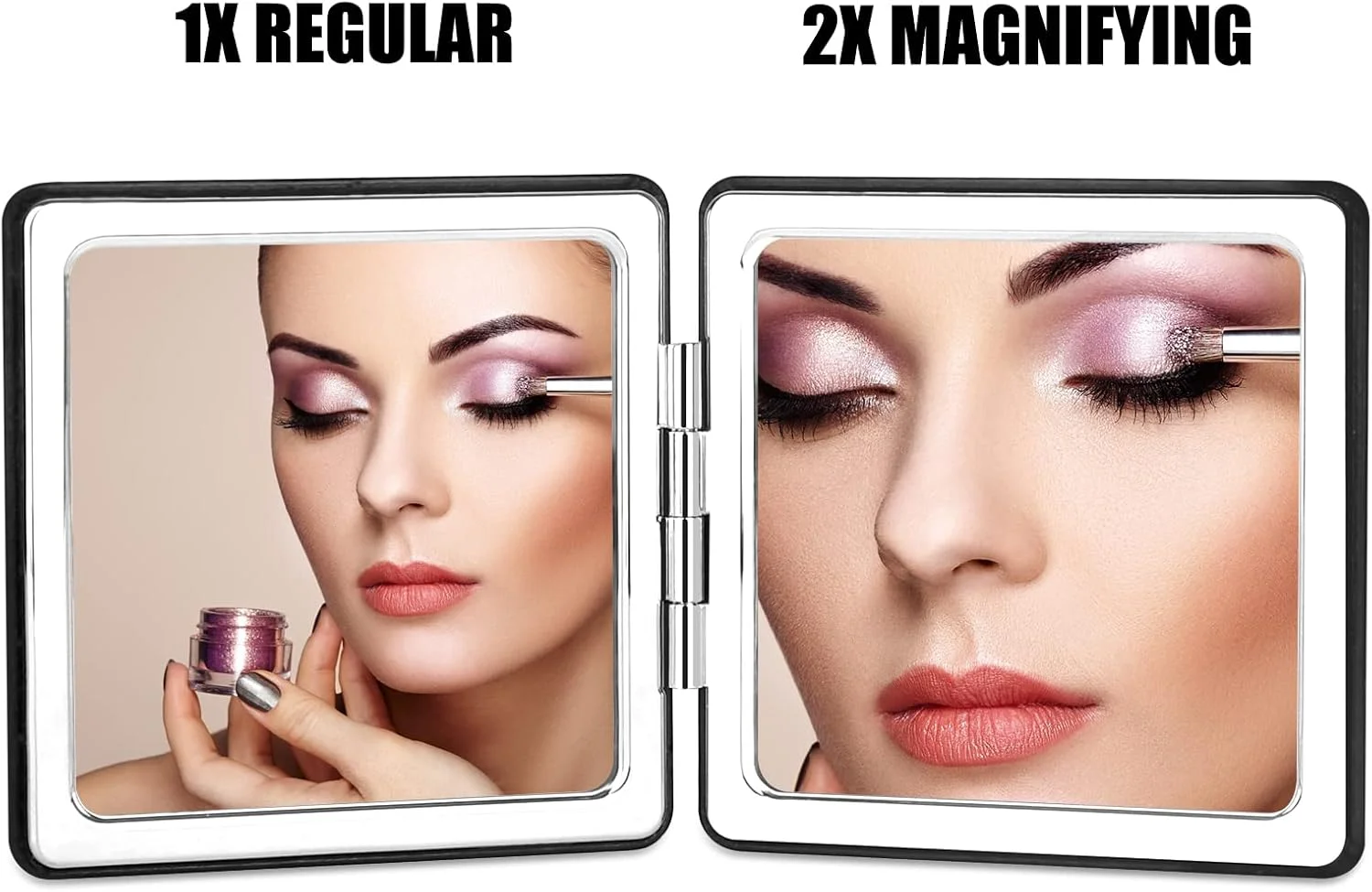آینه آرایشی جمع و جور YTLX برای کیف دستی، آینه تاشو بزرگنمایی 1x/2x، آینه مسافرتی قابل حمل برای زیبایی، آینه سیاه و شیک برای مردان و زنان