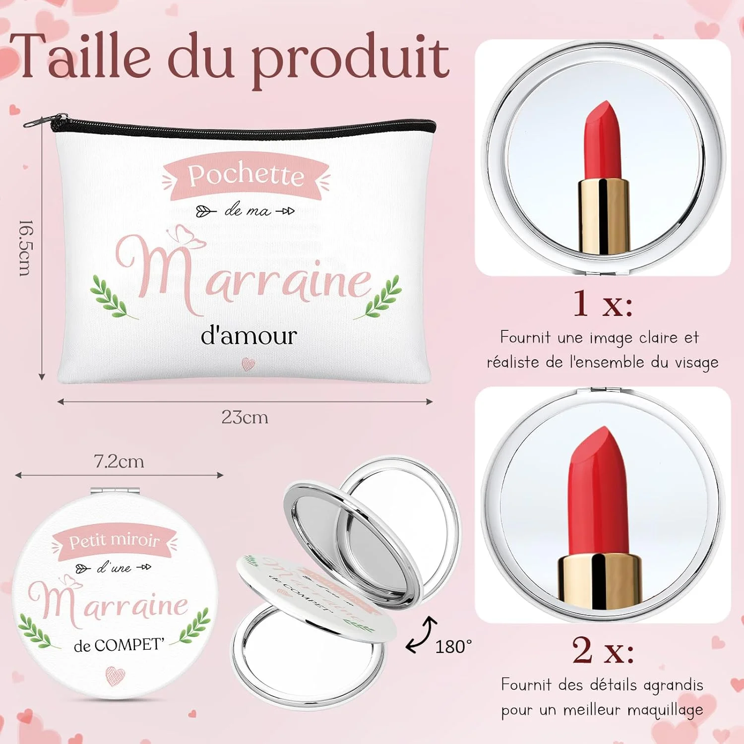 Xuniea دو تکه هدیه برای مادرخوانده، کیف لوازم آرایشی و آینه آرایشی مادرخوانده، آینه جیبی کوچک، کیف لوازم بهداشتی هدیه برای پیشنهاد غسل تعمید تولد کریسمس، سفید، 23 x 16 سانتی متر Xuniea دو تکه هدیه برای مادرخوانده، کیف لوازم آرایشی و آینه آرایشی مادرخوانده، آینه جیبی کوچک، کیف لوازم بهداشتی هدیه برای پیشنهاد غسل تعمید تولد کریسمس، سفید، 23 x 16 سانتی متر