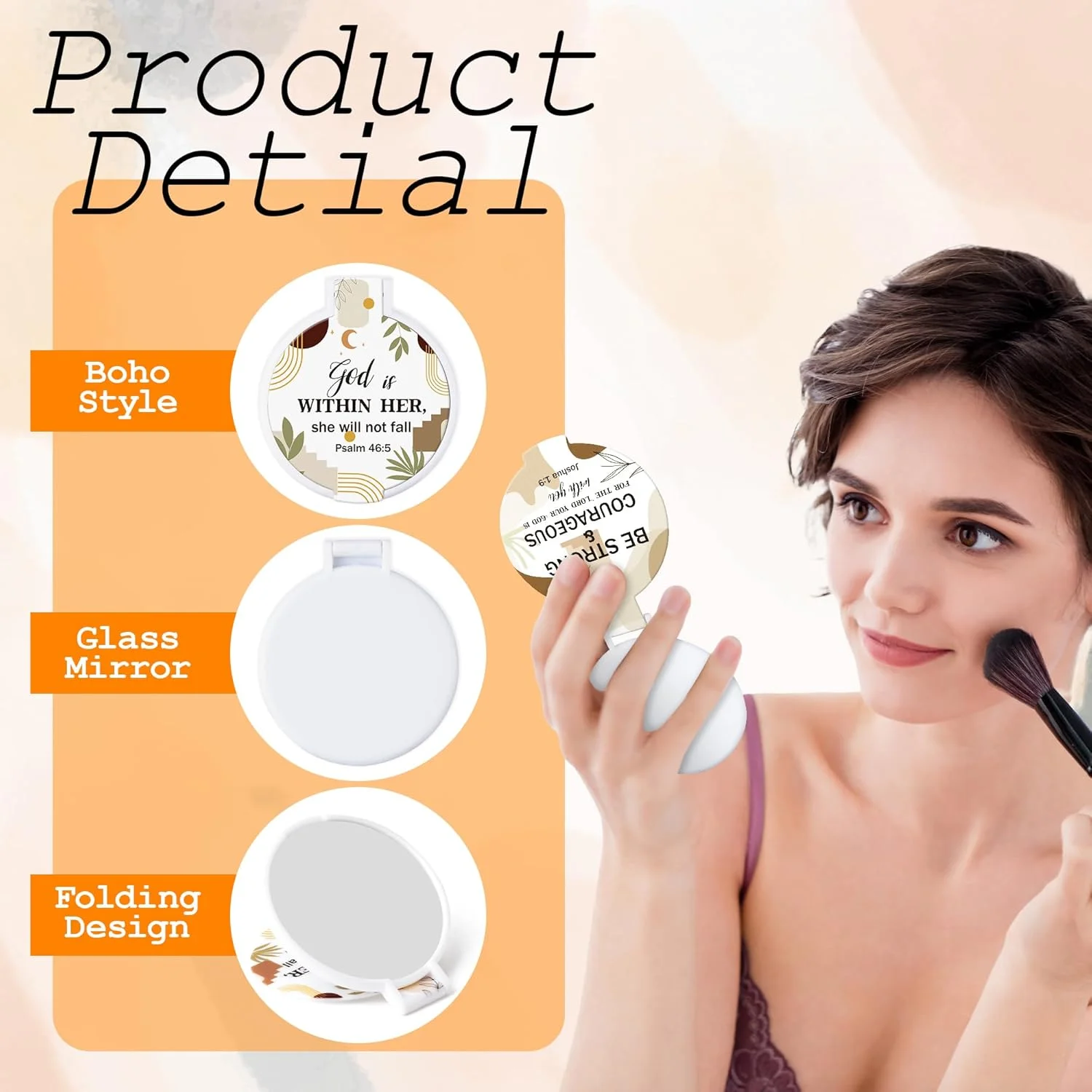 آینه های تاشو با طرح آیات کتاب مقدس Y1tvei - بسته 36 عددی، هدیه مسیحی بوهو، آینه های جیبی کوچک و قابل حمل با طرح های الهام بخش برای کیف دستی، مناسب برای مهمانی های کلیسا، هدیه برای بانوان