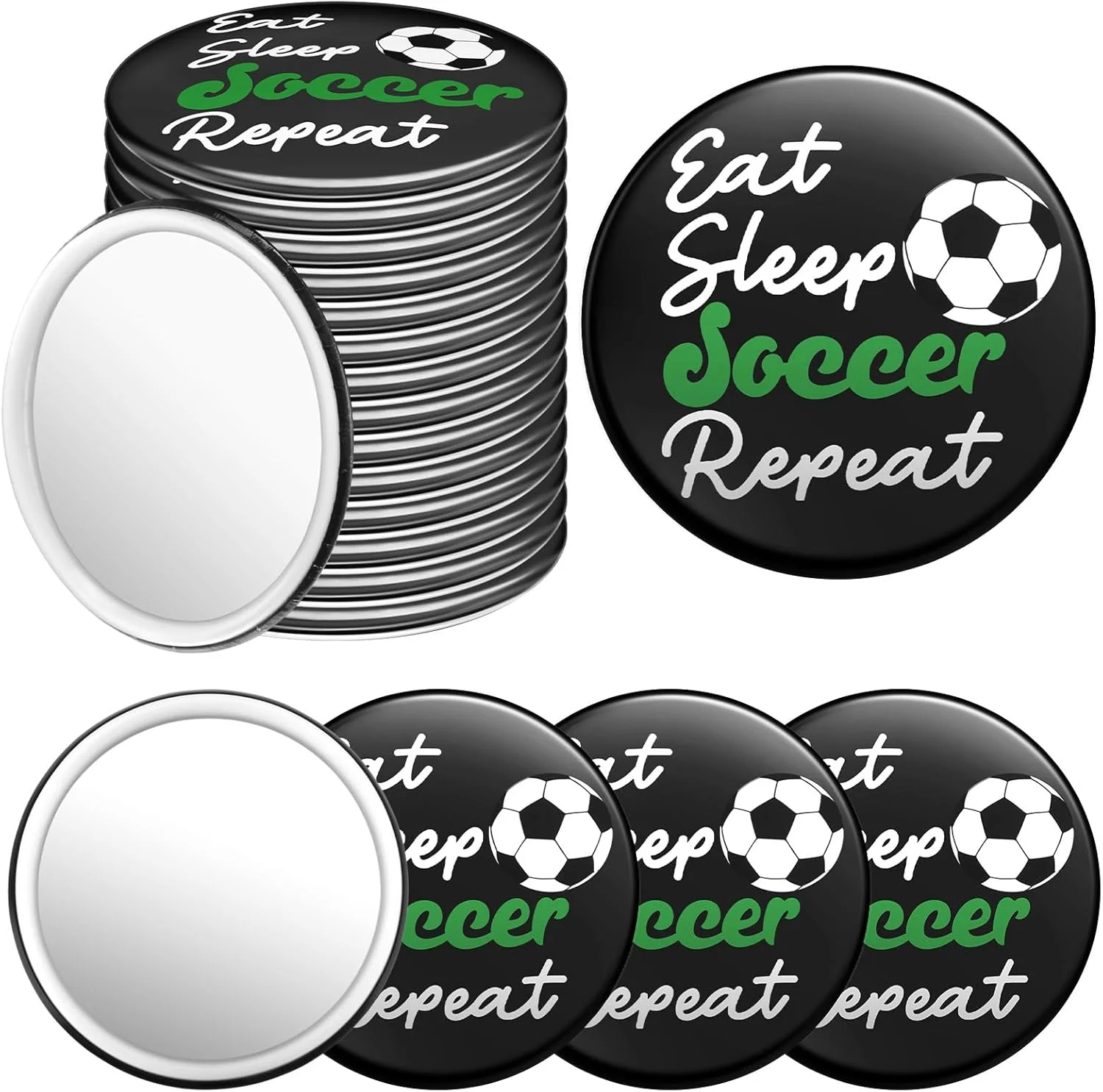 یوکیر 18 عدد آینه آرایشی فشرده با طرح توپ فوتبال، آینه گرد 7 سانتی متری قابل حمل، مناسب برای کیف دستی، لوازم جانبی دخترانه و مهمانی ها