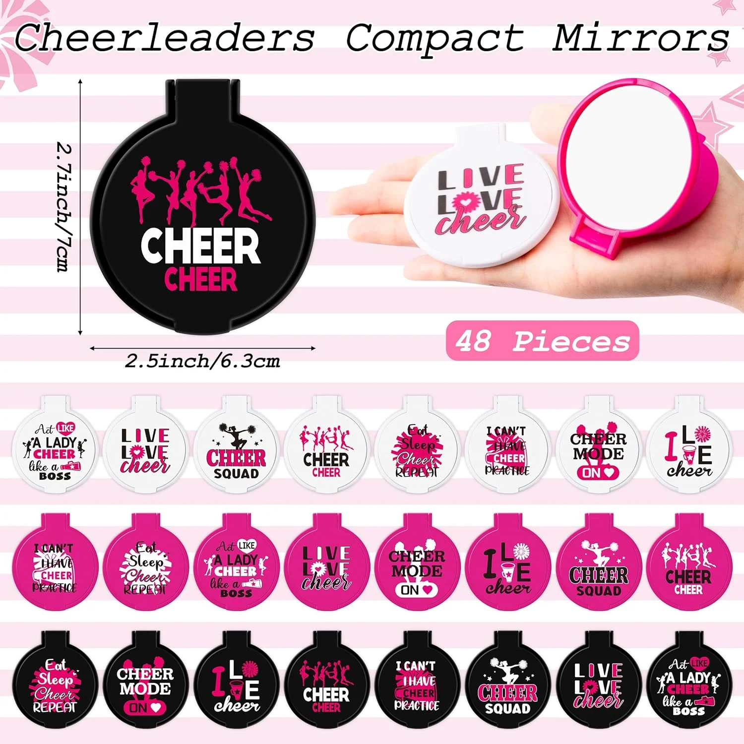 هدبند آینه ای Y1tvei، هدیه تشویق تیمی - 96 عدد آینه های جیبی تاشو کوچک و جمع و جور مشکی، سفید، صورتی با هدبند. لوازم جانبی تیم تشویق، هدیه عمده برای تیم تشویق کننده، هدیه مهمانی تشویق هدبند آینه ای Y1tvei، هدیه تشویق تیمی - 96 عدد آینه های جیبی تاشو کوچک و جمع و جور مشکی، سفید، صورتی با هدبند. لوازم جانبی تیم تشویق، هدیه عمده برای تیم تشویق کننده، هدیه مهمانی تشویق