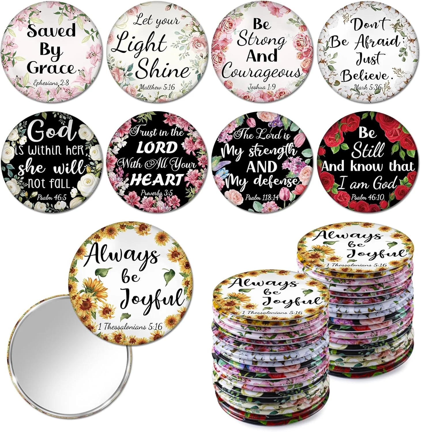 آینه جیبی کوچک مسیحی YLOLUL، 36 عدد، هدیه مسیحی، عمده، طرح گلدار، آیه های کتاب مقدس، آینه های جیبی کوچک، هدایای مذهبی، آینه قابل حمل الهام بخش برای زنان، همکاران، هدایای مهمانی کلیسا