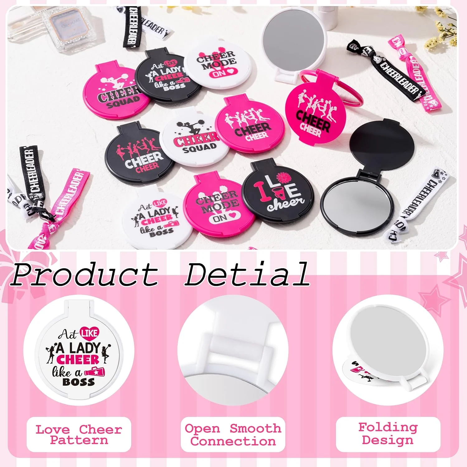 هدبند آینه ای Y1tvei، هدیه تشویق تیمی - 96 عدد آینه های جیبی تاشو کوچک و جمع و جور مشکی، سفید، صورتی با هدبند. لوازم جانبی تیم تشویق، هدیه عمده برای تیم تشویق کننده، هدیه مهمانی تشویق هدبند آینه ای Y1tvei، هدیه تشویق تیمی - 96 عدد آینه های جیبی تاشو کوچک و جمع و جور مشکی، سفید، صورتی با هدبند. لوازم جانبی تیم تشویق، هدیه عمده برای تیم تشویق کننده، هدیه مهمانی تشویق