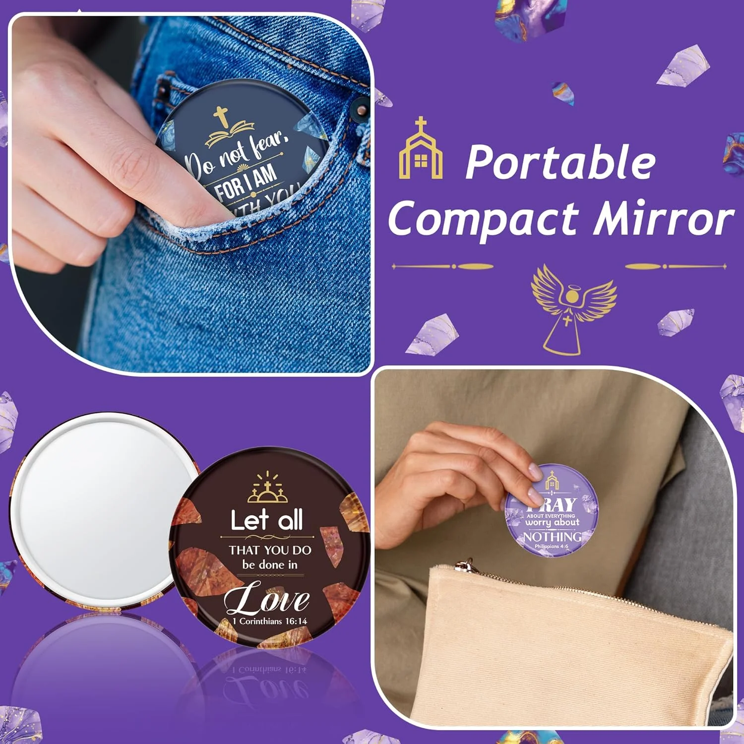 آینه های جیبی کوچک طرح مرمر با آیات کتاب مقدس Y1tvei - بسته 36 عددی، هدیه ای مسیحی برای بانوان