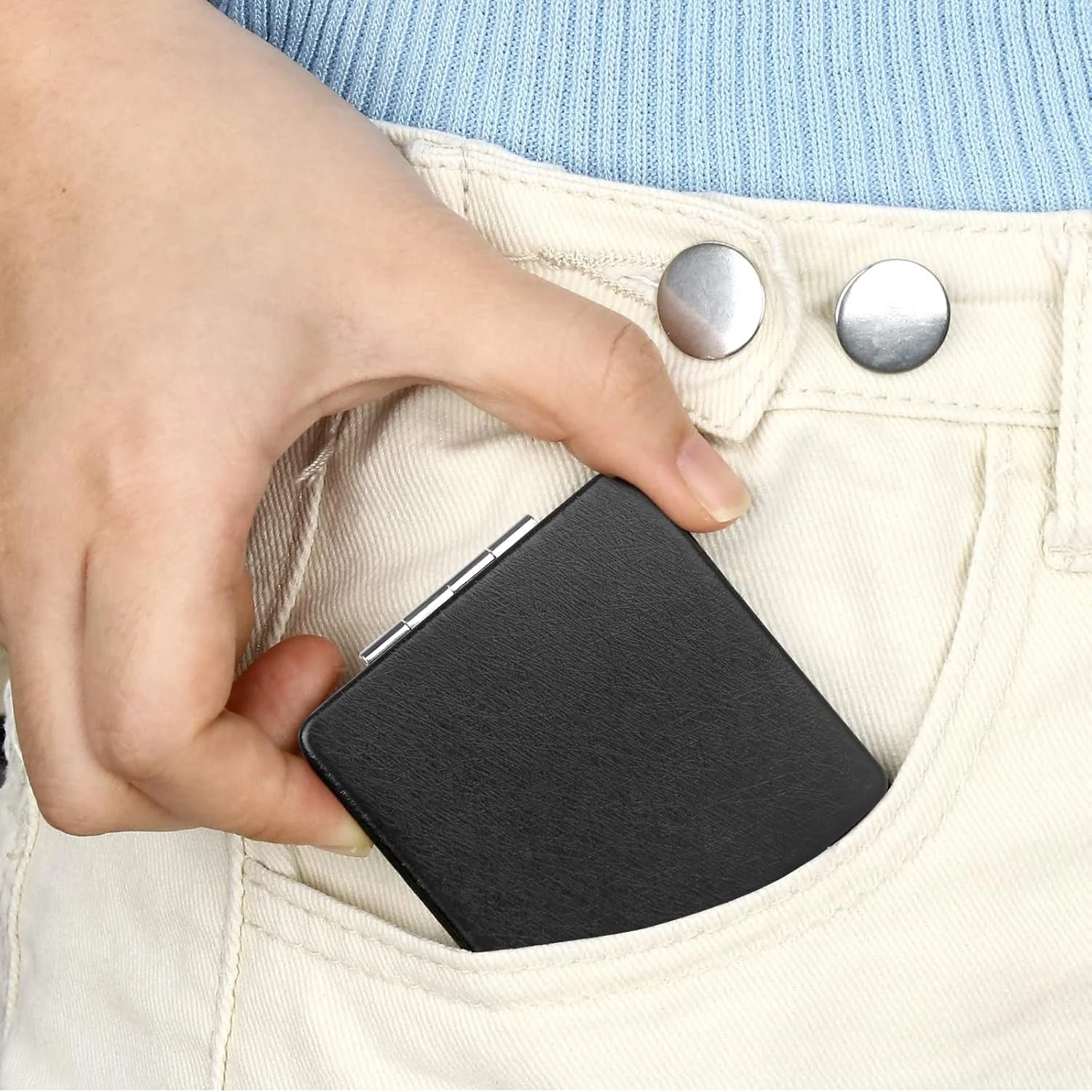 آینه آرایشی جمع و جور YTLX برای کیف دستی، آینه تاشو بزرگنمایی 1x/2x، آینه مسافرتی قابل حمل برای زیبایی، آینه سیاه و شیک برای مردان و زنان