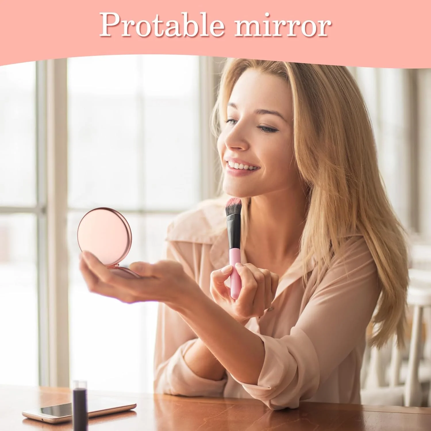 آینه جیبی تاشو YUXIANLB با بزرگنمایی، آینه کوچک جیبی، آینه کوچک مینی، آینه دستی، آینه کوچک جمع و جور، آینه کوچک برای کیف دستی (گرد، رزگلد)