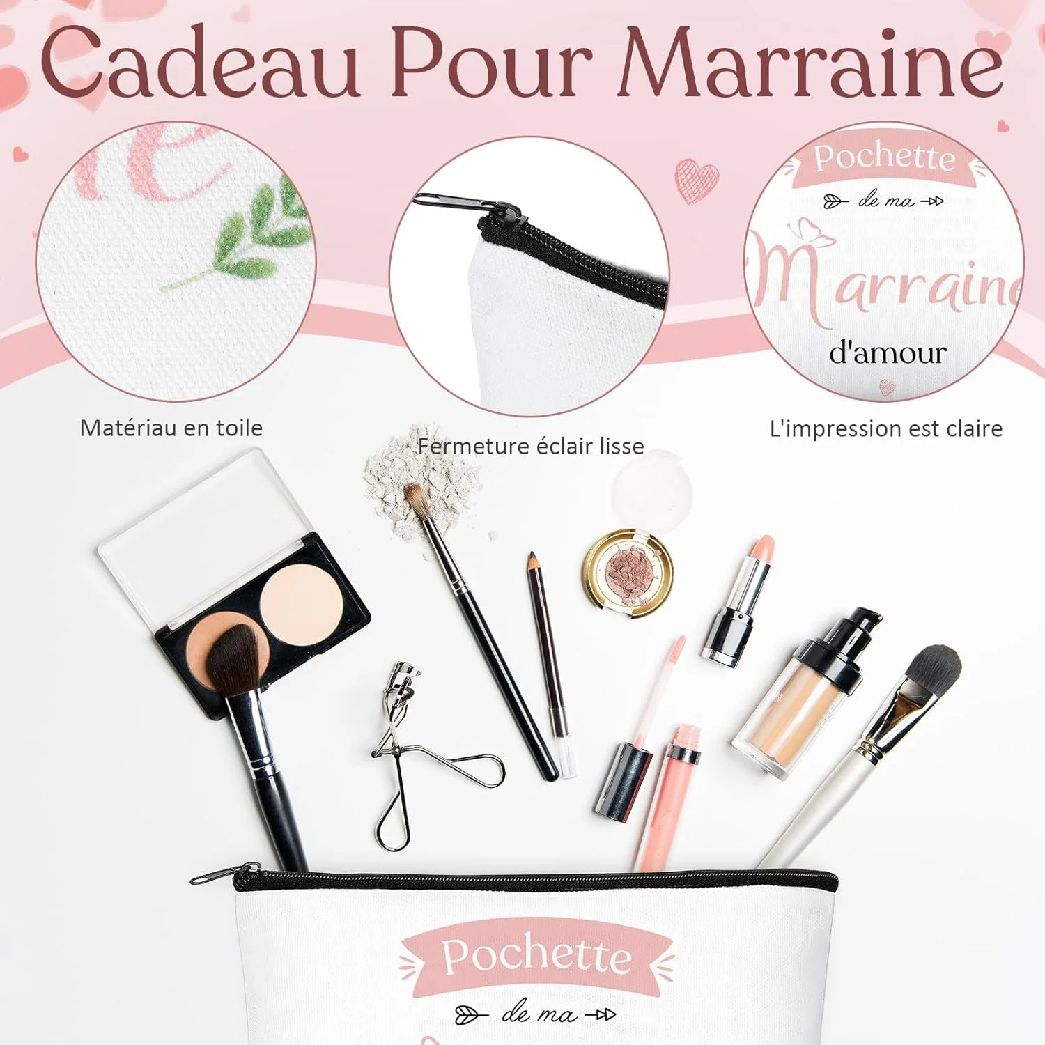 Xuniea دو تکه هدیه برای مادرخوانده، کیف لوازم آرایشی و آینه آرایشی مادرخوانده، آینه جیبی کوچک، کیف لوازم بهداشتی هدیه برای پیشنهاد غسل تعمید تولد کریسمس، سفید، 23 x 16 سانتی متر Xuniea دو تکه هدیه برای مادرخوانده، کیف لوازم آرایشی و آینه آرایشی مادرخوانده، آینه جیبی کوچک، کیف لوازم بهداشتی هدیه برای پیشنهاد غسل تعمید تولد کریسمس، سفید، 23 x 16 سانتی متر