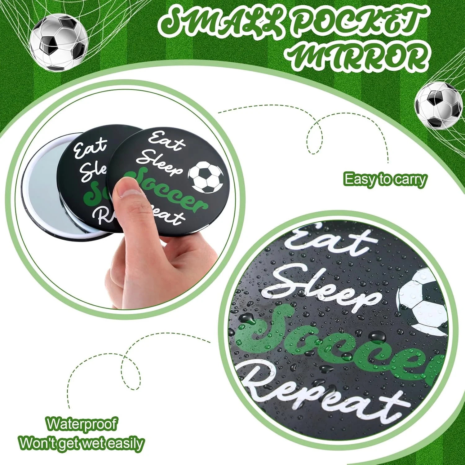 یوکیر 18 عدد آینه آرایشی فشرده با طرح توپ فوتبال، آینه گرد 7 سانتی متری قابل حمل، مناسب برای کیف دستی، لوازم جانبی دخترانه و مهمانی ها
