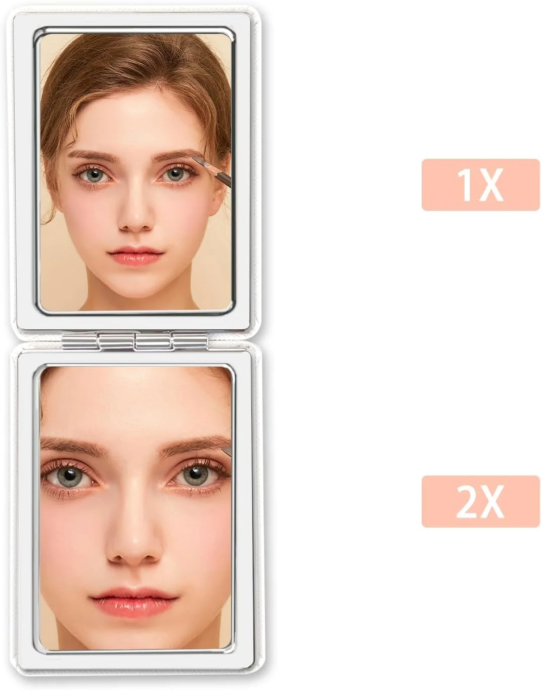 آینه آرایشی قابل حمل YOLCAR با روکش چرمی، آینه جیبی کوچک دو طرفه چرم PU با بزرگنمایی 1X/2X، قابل حمل برای زنان، منزل، دفتر - سفید