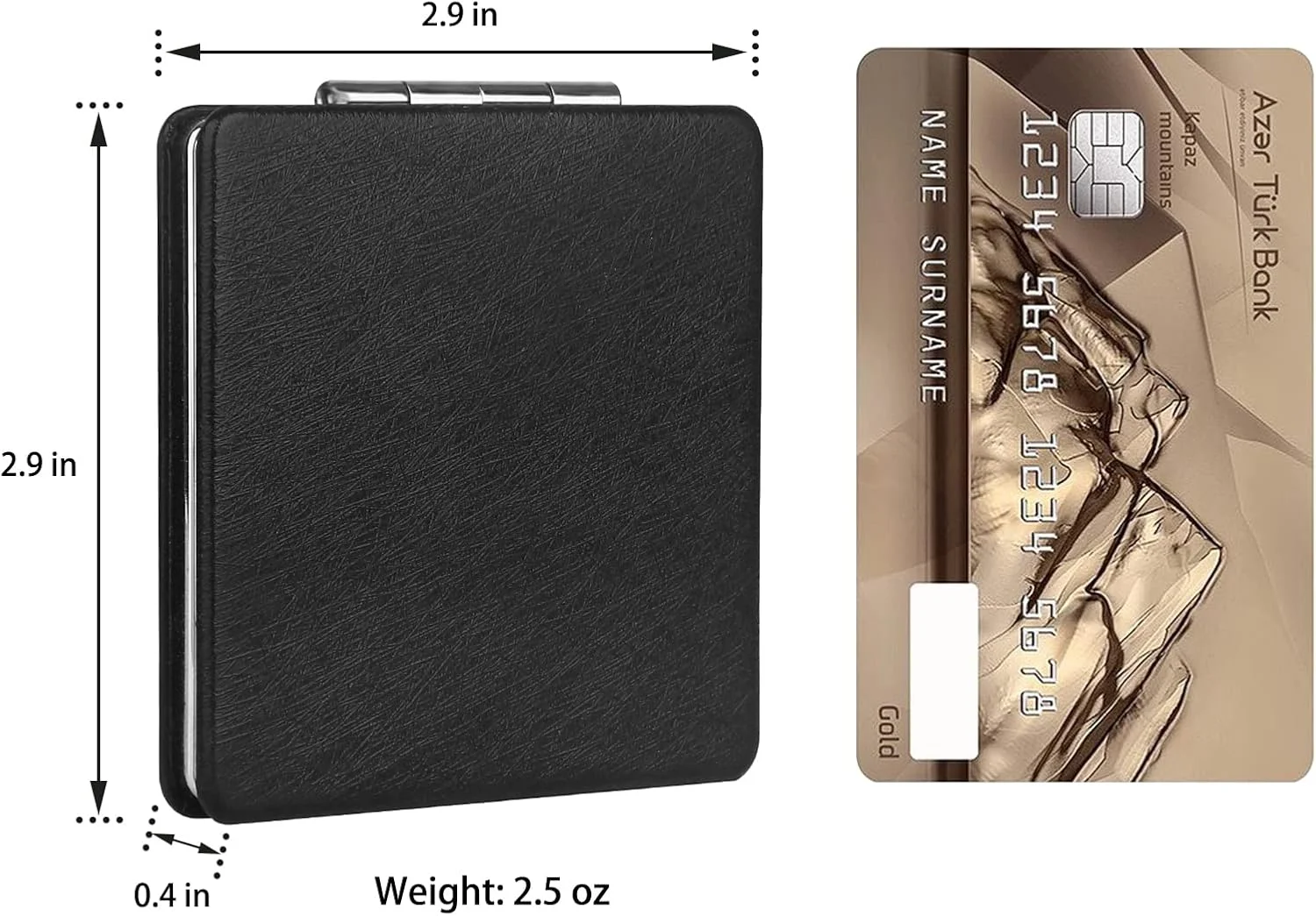 آینه آرایشی جمع و جور YTLX برای کیف دستی، آینه تاشو بزرگنمایی 1x/2x، آینه مسافرتی قابل حمل برای زیبایی، آینه سیاه و شیک برای مردان و زنان