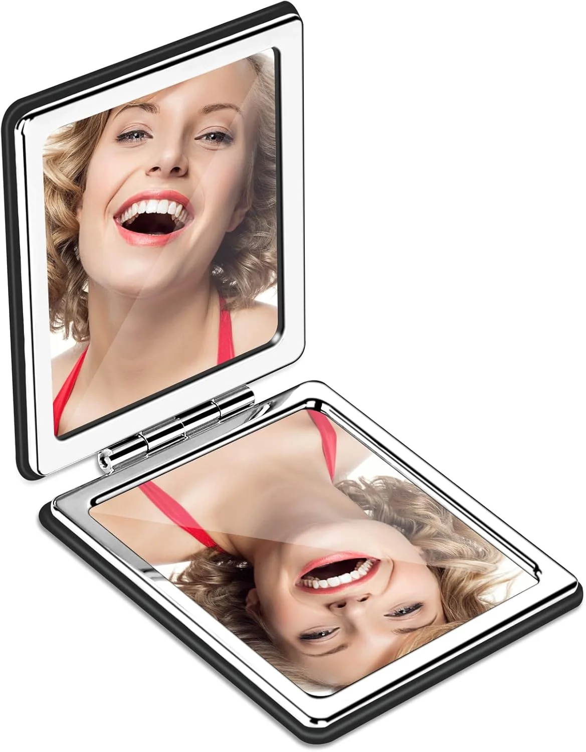 آینه آرایشی جمع و جور YTLX برای کیف دستی، آینه تاشو بزرگنمایی 1x/2x، آینه مسافرتی قابل حمل برای زیبایی، آینه سیاه و شیک برای مردان و زنان
