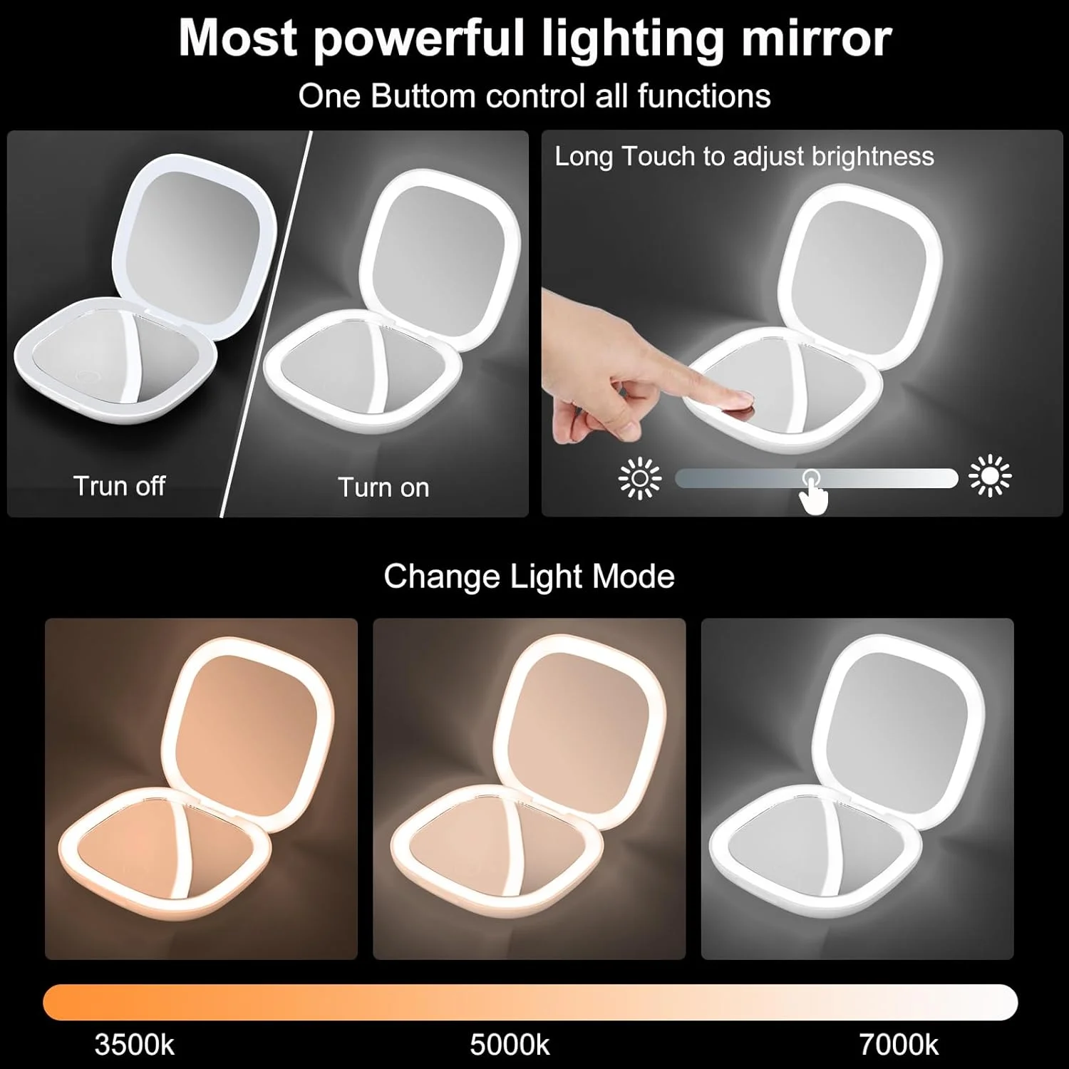 آینه آرایشی جیبی بزرگنمایی دار LED Zymblingst، معمولی و 10 برابر | آینه کیف دستی قابل حمل و جمع و جور با نور LED طبیعی، قابل تنظیم با USB آینه آرایشی جیبی بزرگنمایی دار LED Zymblingst، معمولی و 10 برابر | آینه کیف دستی قابل حمل و جمع و جور با نور LED طبیعی، قابل تنظیم با USB