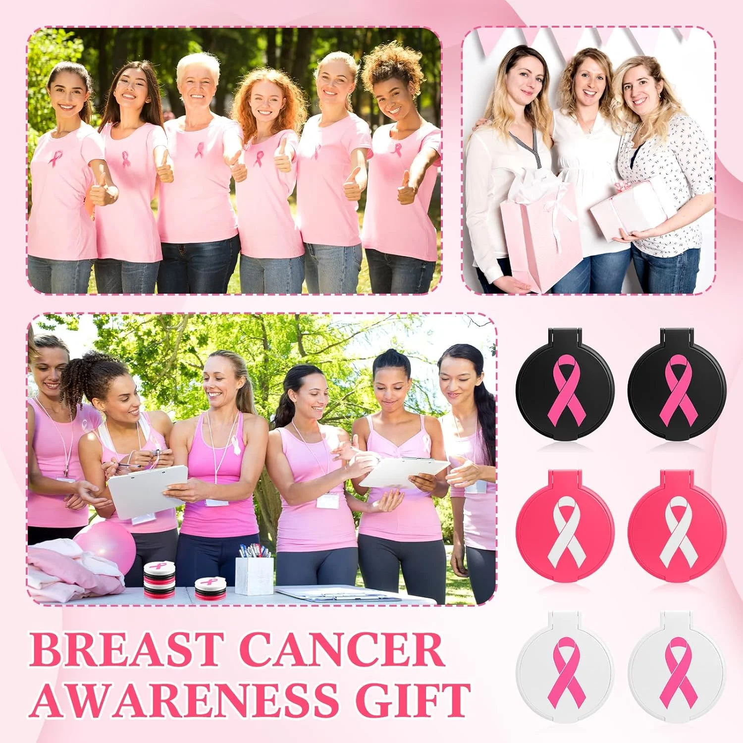 آینه های جیبی کوچک فشاری یالی کوپ، 24 عددی، برای آگاهی از سرطان سینه، آینه آرایشی کوچک تاشو قابل حمل، هدیه لوازم جانبی آگاهی از سرطان سینه برای زنان و دوستان