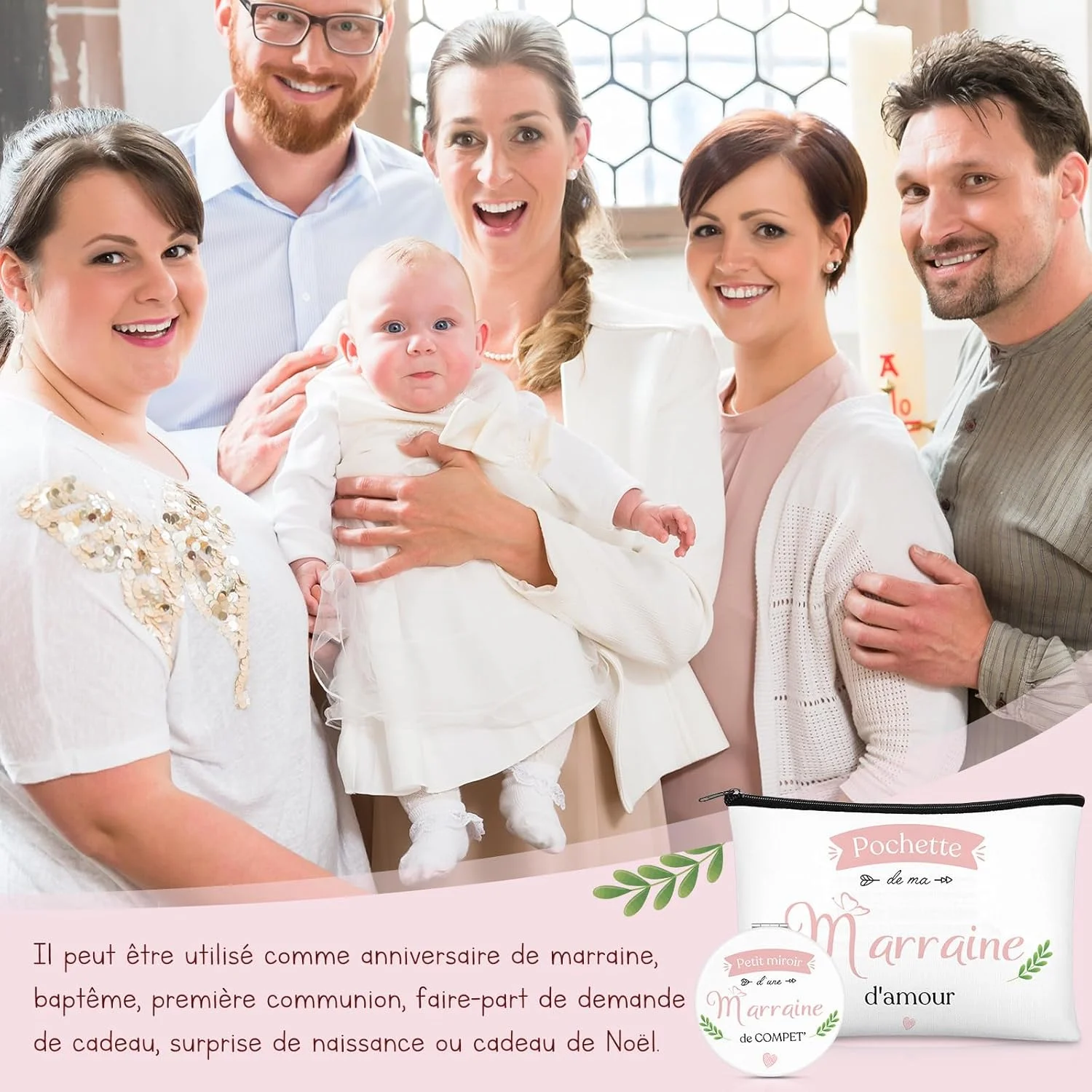 Xuniea دو تکه هدیه برای مادرخوانده، کیف لوازم آرایشی و آینه آرایشی مادرخوانده، آینه جیبی کوچک، کیف لوازم بهداشتی هدیه برای پیشنهاد غسل تعمید تولد کریسمس، سفید، 23 x 16 سانتی متر Xuniea دو تکه هدیه برای مادرخوانده، کیف لوازم آرایشی و آینه آرایشی مادرخوانده، آینه جیبی کوچک، کیف لوازم بهداشتی هدیه برای پیشنهاد غسل تعمید تولد کریسمس، سفید، 23 x 16 سانتی متر