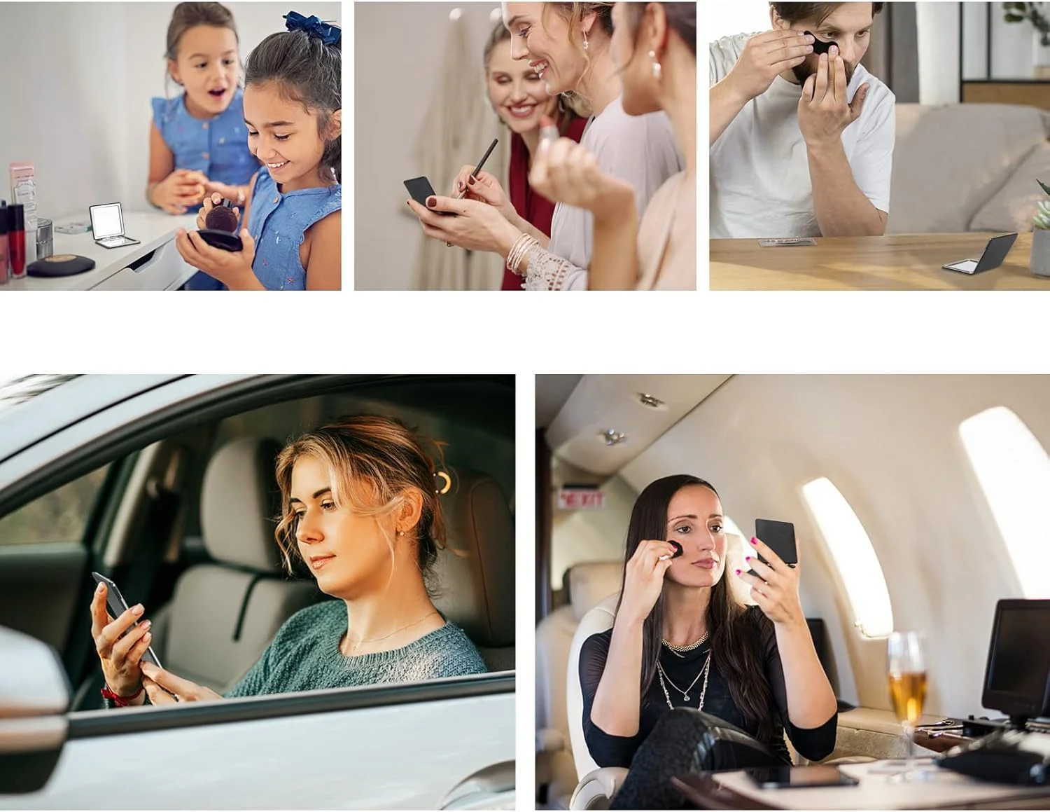 آینه آرایشی جمع و جور YTLX برای کیف دستی، آینه تاشو بزرگنمایی 1x/2x، آینه مسافرتی قابل حمل برای زیبایی، آینه سیاه و شیک برای مردان و زنان