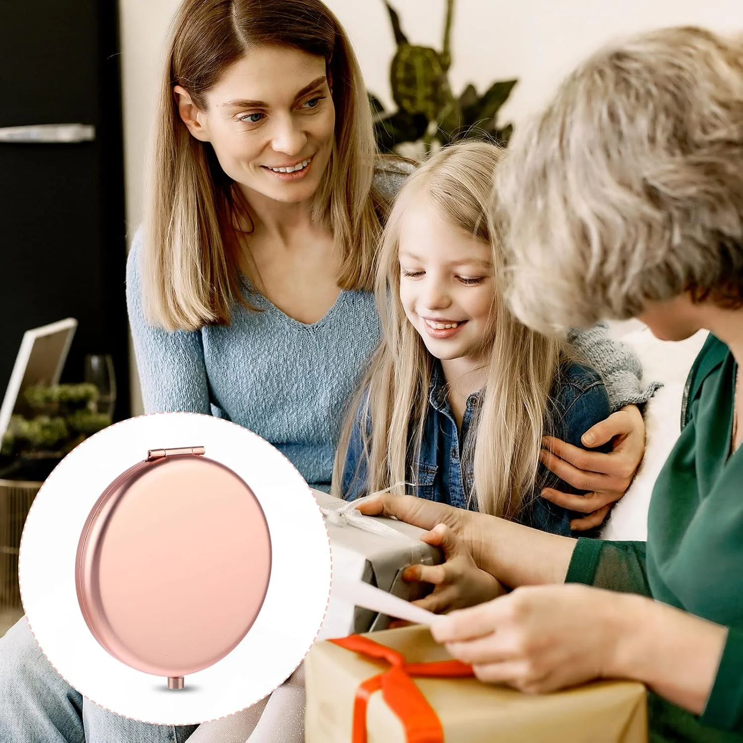 آینه جیبی تاشو YUXIANLB با بزرگنمایی، آینه کوچک جیبی، آینه کوچک مینی، آینه دستی، آینه کوچک جمع و جور، آینه کوچک برای کیف دستی (گرد، رزگلد)