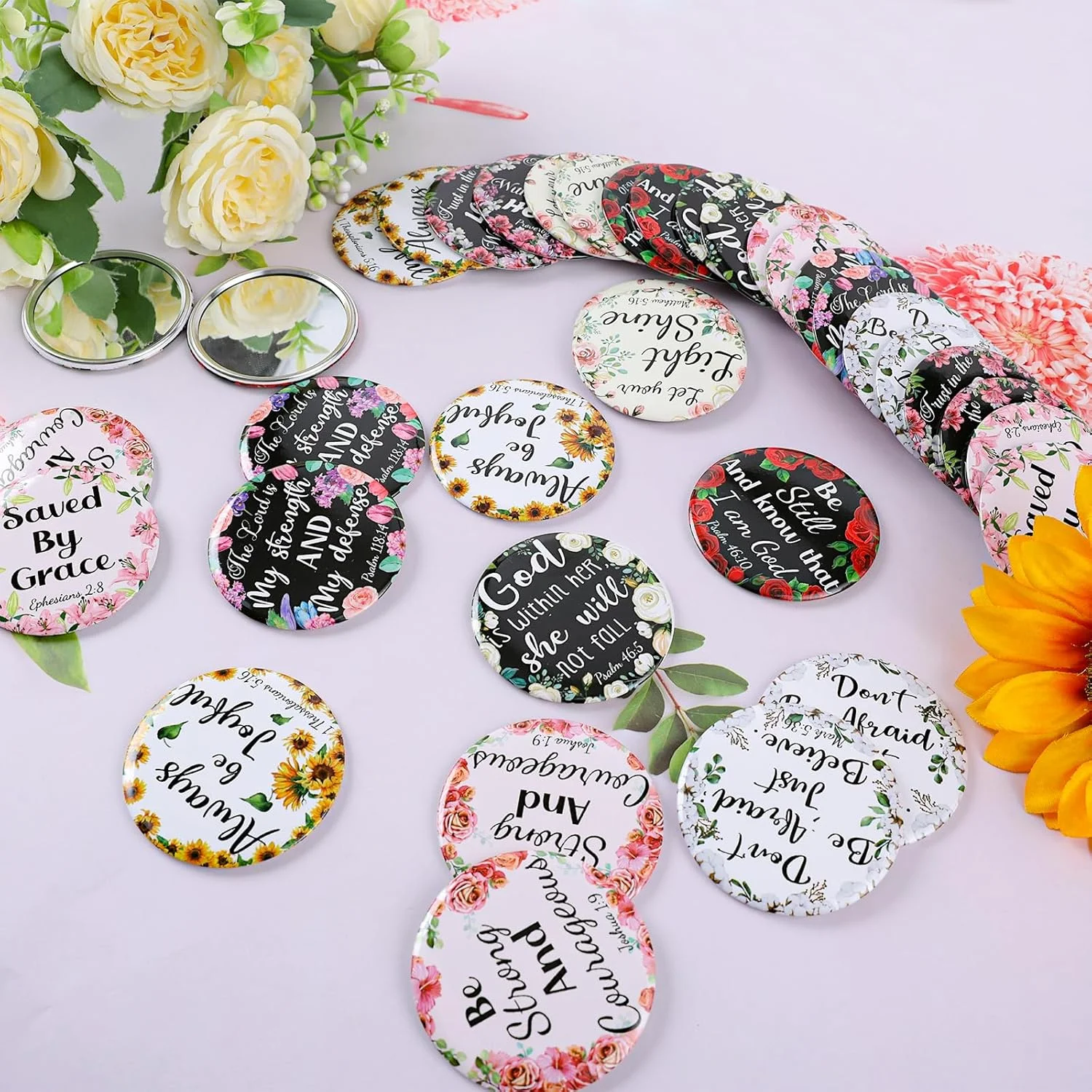 آینه جیبی کوچک مسیحی YLOLUL، 36 عدد، هدیه مسیحی، عمده، طرح گلدار، آیه های کتاب مقدس، آینه های جیبی کوچک، هدایای مذهبی، آینه قابل حمل الهام بخش برای زنان، همکاران، هدایای مهمانی کلیسا