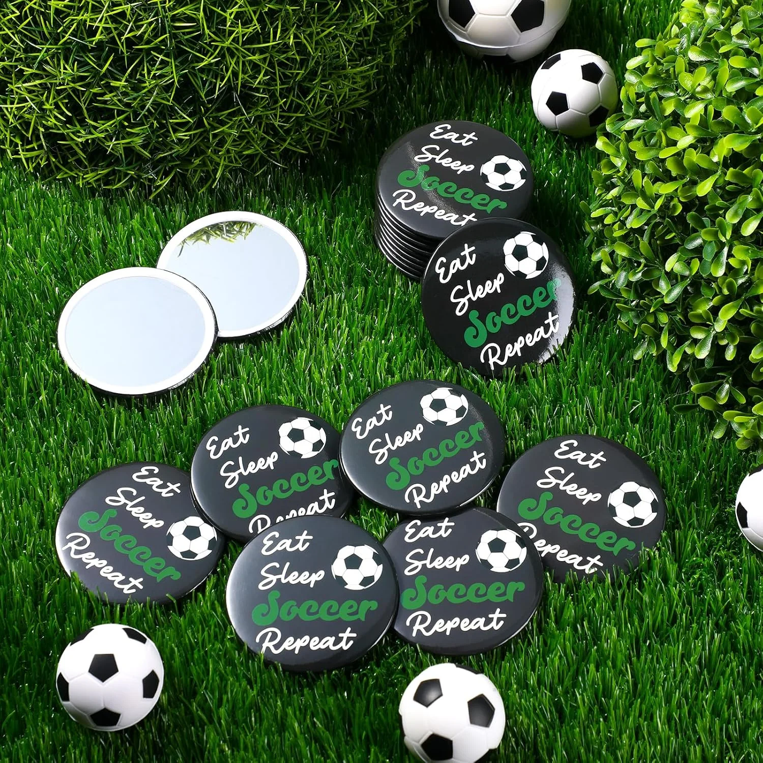 یوکیر 18 عدد آینه آرایشی فشرده با طرح توپ فوتبال، آینه گرد 7 سانتی متری قابل حمل، مناسب برای کیف دستی، لوازم جانبی دخترانه و مهمانی ها