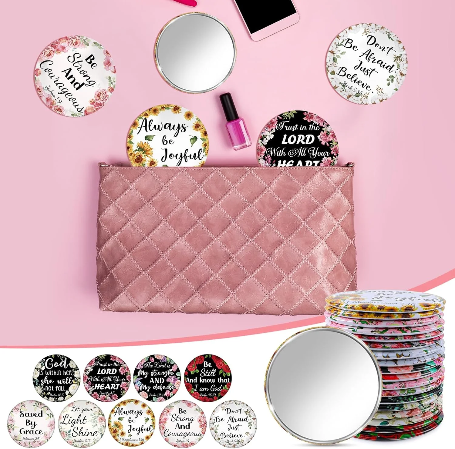 آینه جیبی کوچک مسیحی YLOLUL، 36 عدد، هدیه مسیحی، عمده، طرح گلدار، آیه های کتاب مقدس، آینه های جیبی کوچک، هدایای مذهبی، آینه قابل حمل الهام بخش برای زنان، همکاران، هدایای مهمانی کلیسا